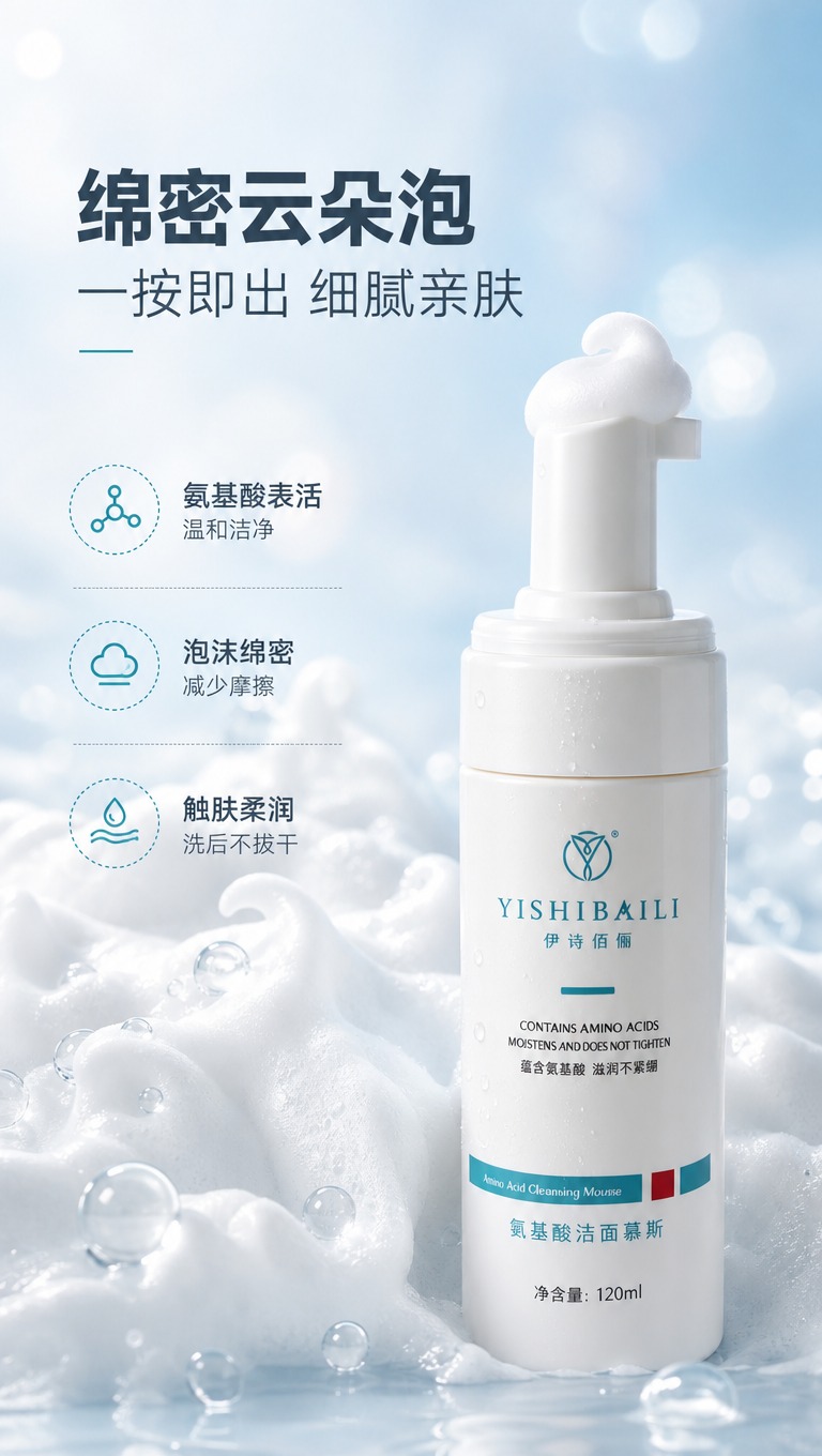 [商品] 使用【图1】伊诗佰俪氨基酸洁面慕斯白色按压泵瓶；保留… - 图片创意预览