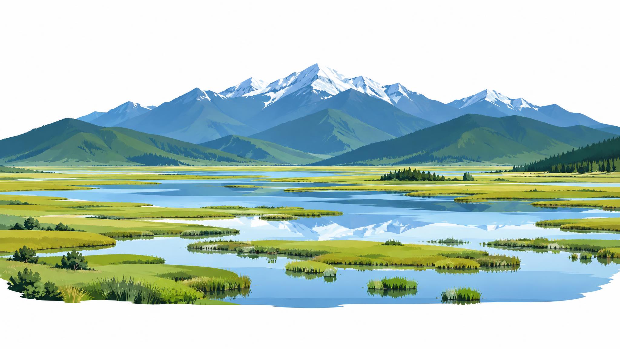 纳帕海全景矢量图形，香格里拉地标，高原湖泊湿地全景，湖水与草原… - 图片创意预览