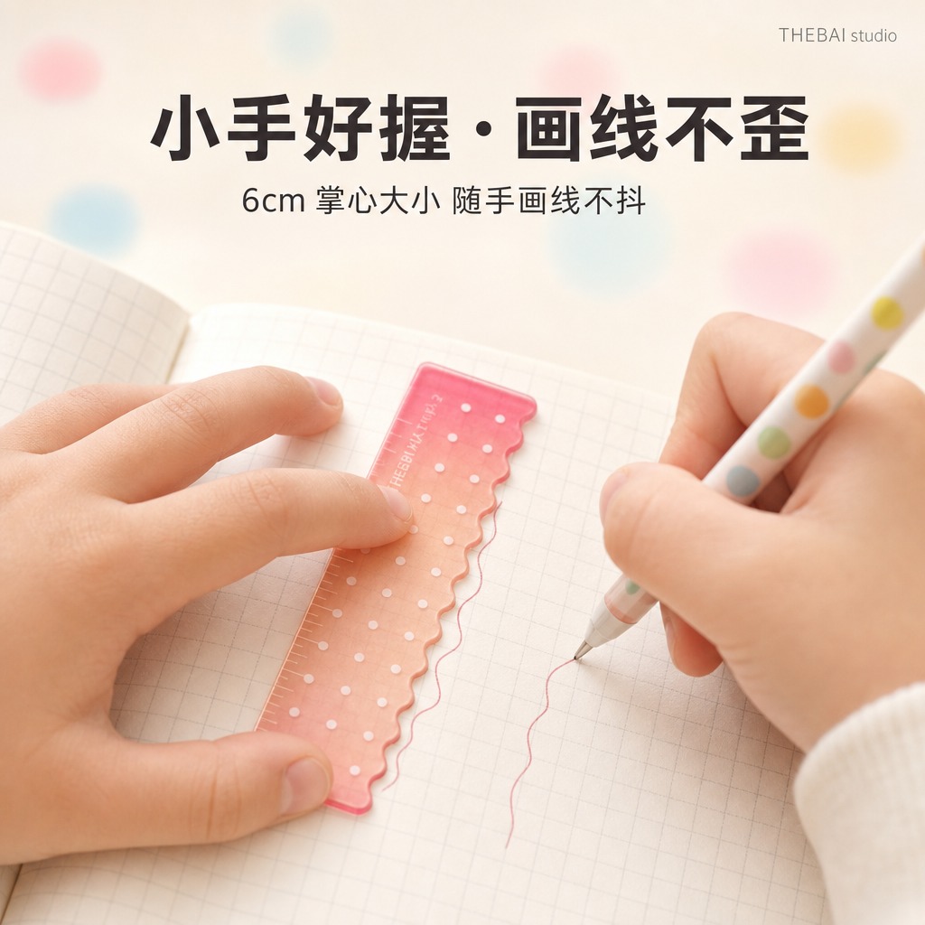 1:1方形构图，严格还原上传的THEBAI studio掌心尺… - 图片创意预览