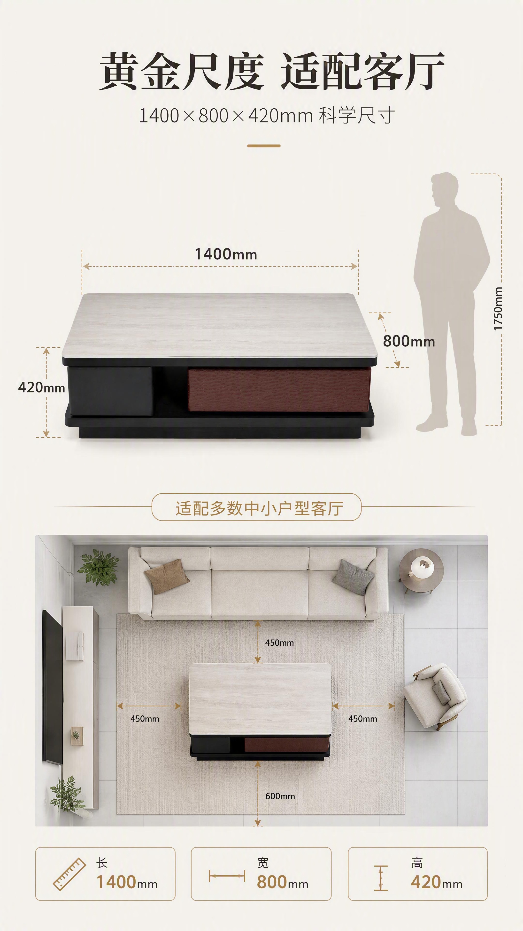 [第7张] 空间尺度页-1400*800*420尺寸标注与客厅… - 图片创意预览