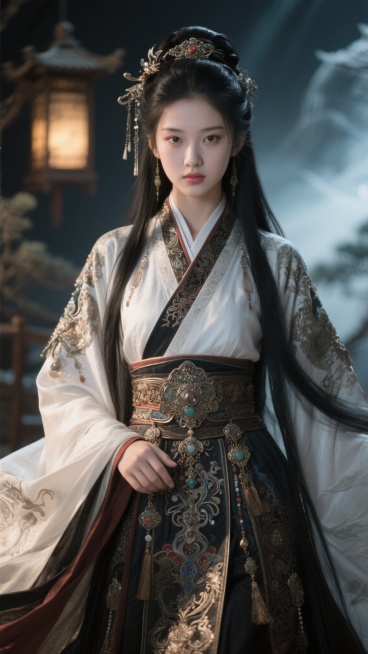 真人写实摄影，少女，妖冶，达尔丁效应，瓜子脸，冷白皮，战国袍，华丽，多装饰，长头黑发预览效果