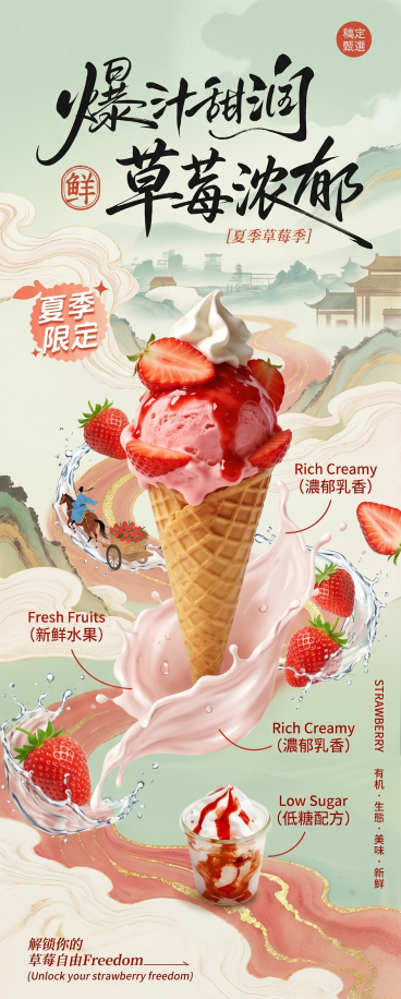 参考图2图3图4的场景效果，为 产品图1设计一个独特的电商场景 图，比例8:20预览效果