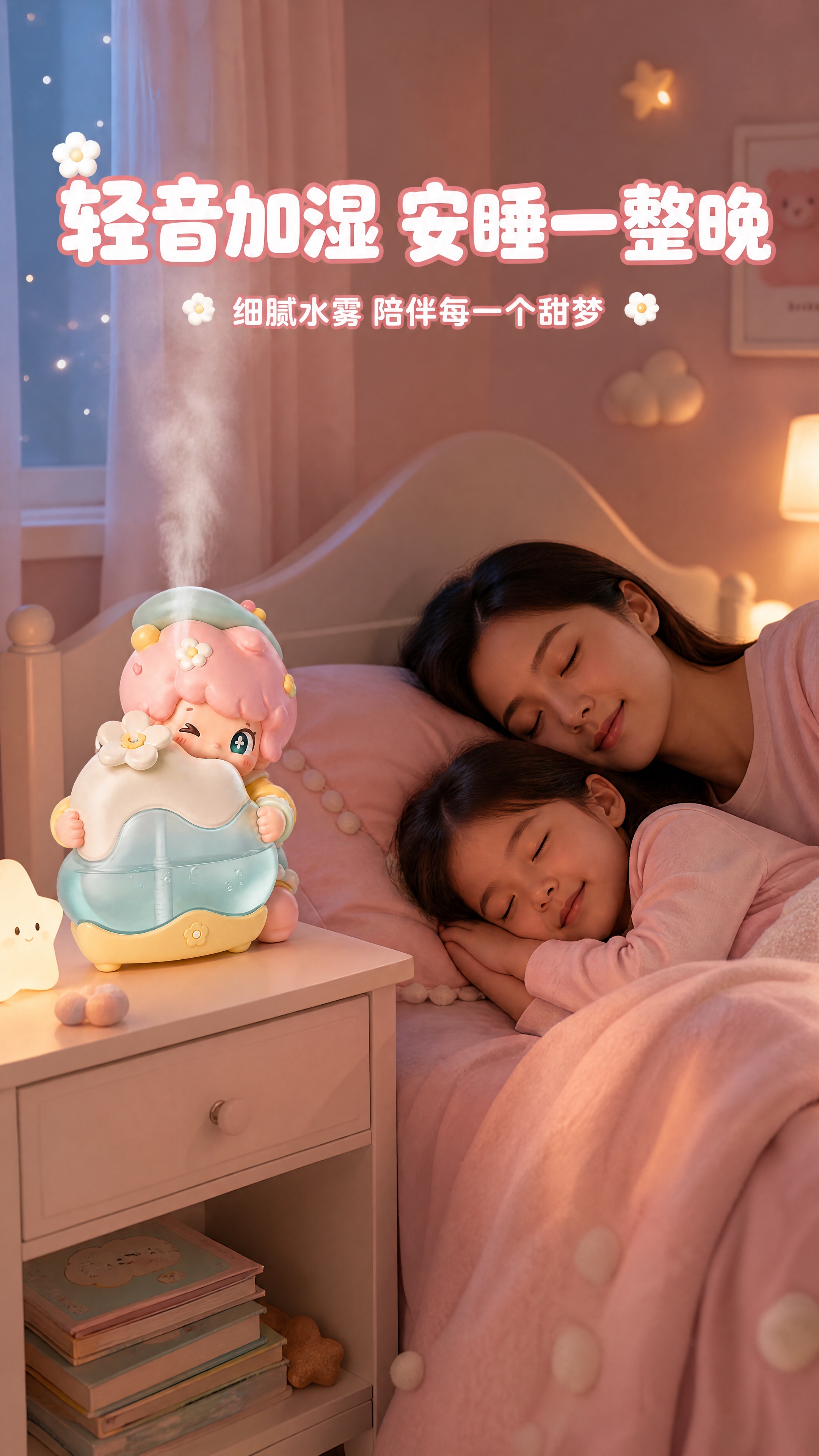 [商品] 使用精修后云朵萌友加湿器潮玩摆件图；保留粉发贝雷帽女… - 图片创意预览