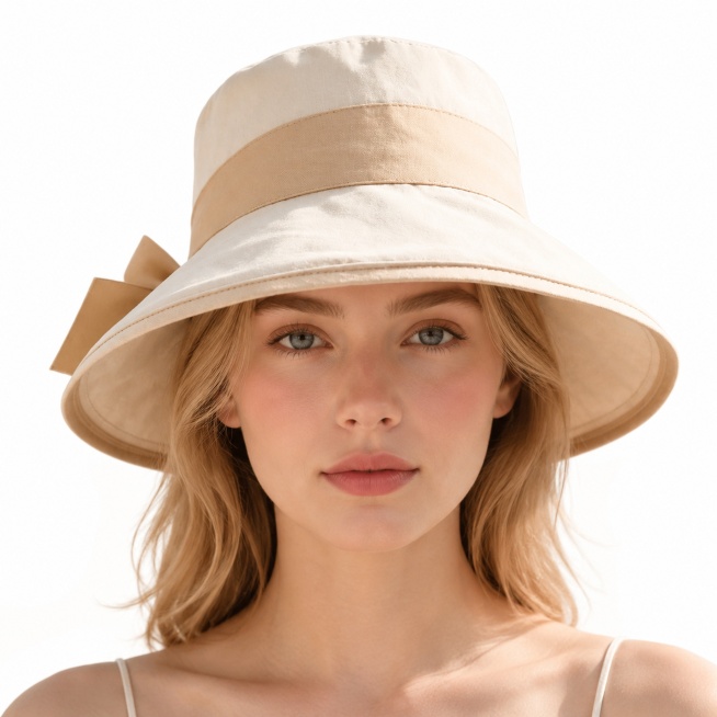[Main Image 1] British beauty headshot wearing beige sun hat, pure white background
[Atmosphere Styl预览效果