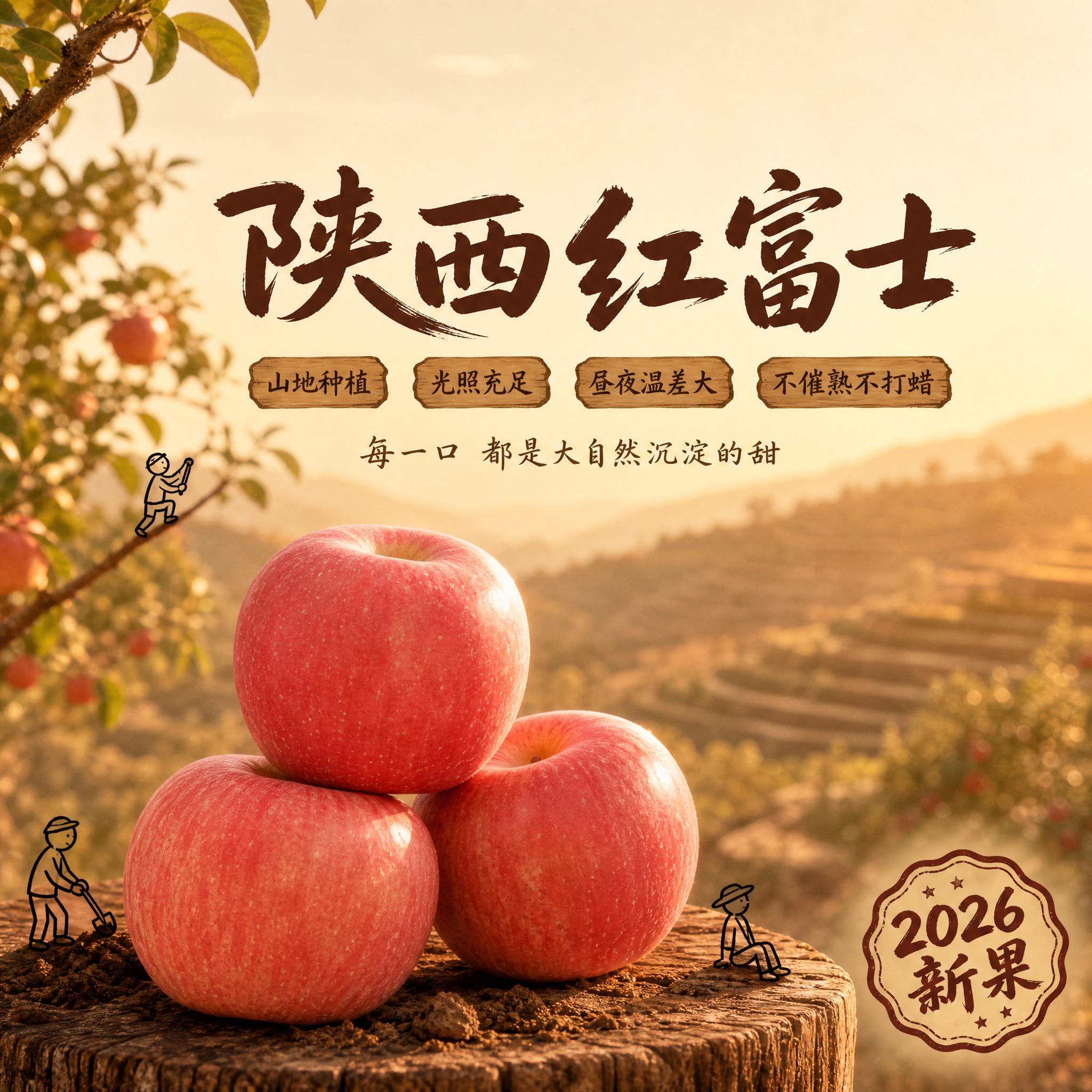 [主图-4] 主题：黄土高原的馈赠 果园树下场景 主打原生态丰… - 图片创意预览