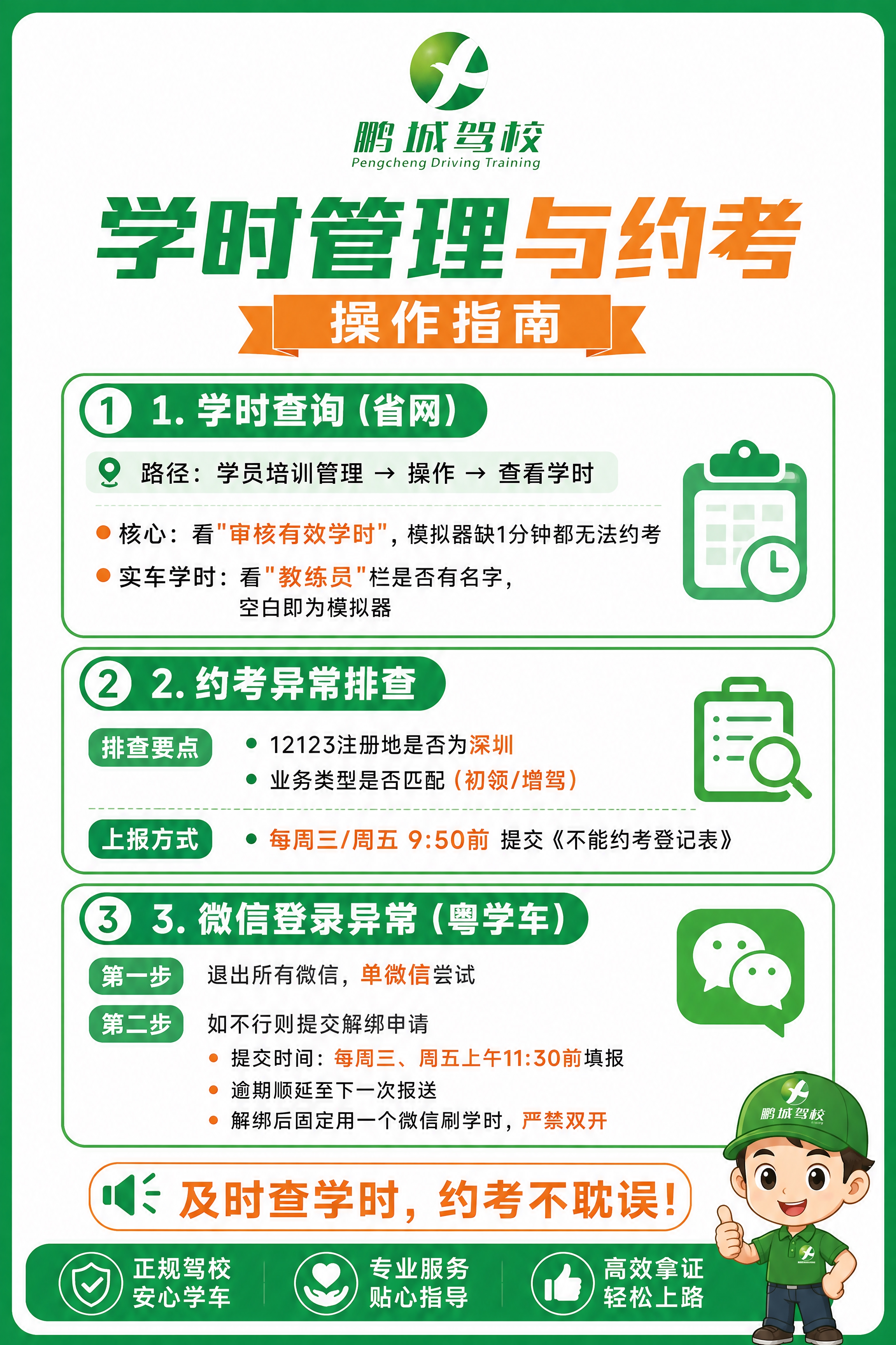 鹏城驾校学时管理与约考操作指南图设计，竖版海报风格，绿色边框，… - 图片创意预览