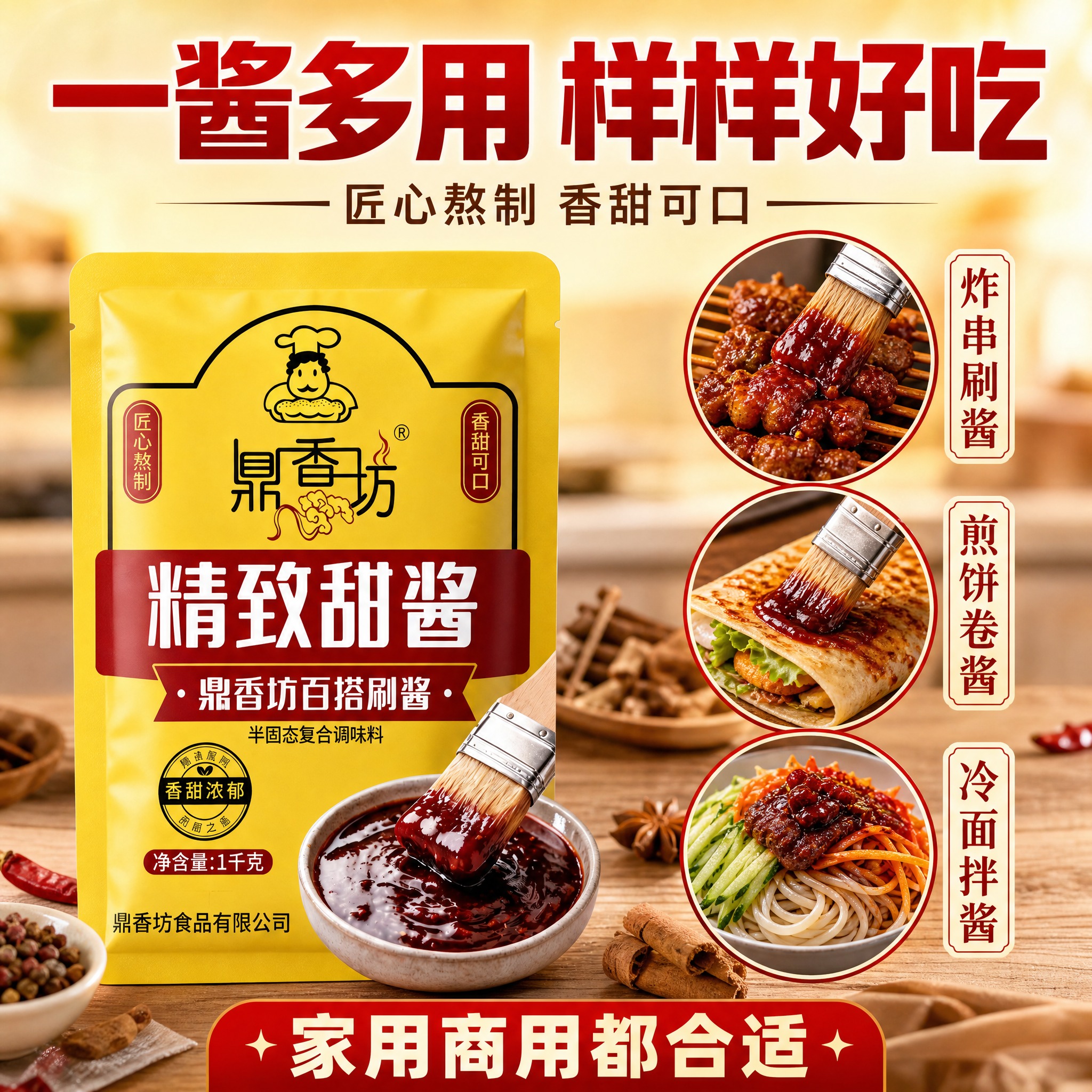 [主图-2] 核心卖点图，展示甜酱多用场景与匠心熬制工艺，拼多… - 图片创意预览