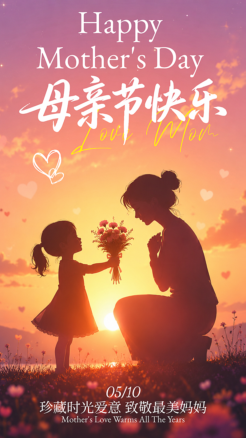 母亲节温馨插画祝福海报