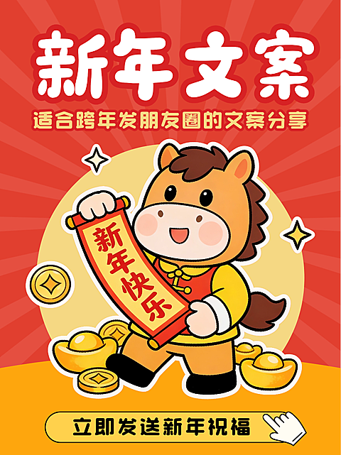 红色卡通春节新年跨年文案分享祝福小红书封面