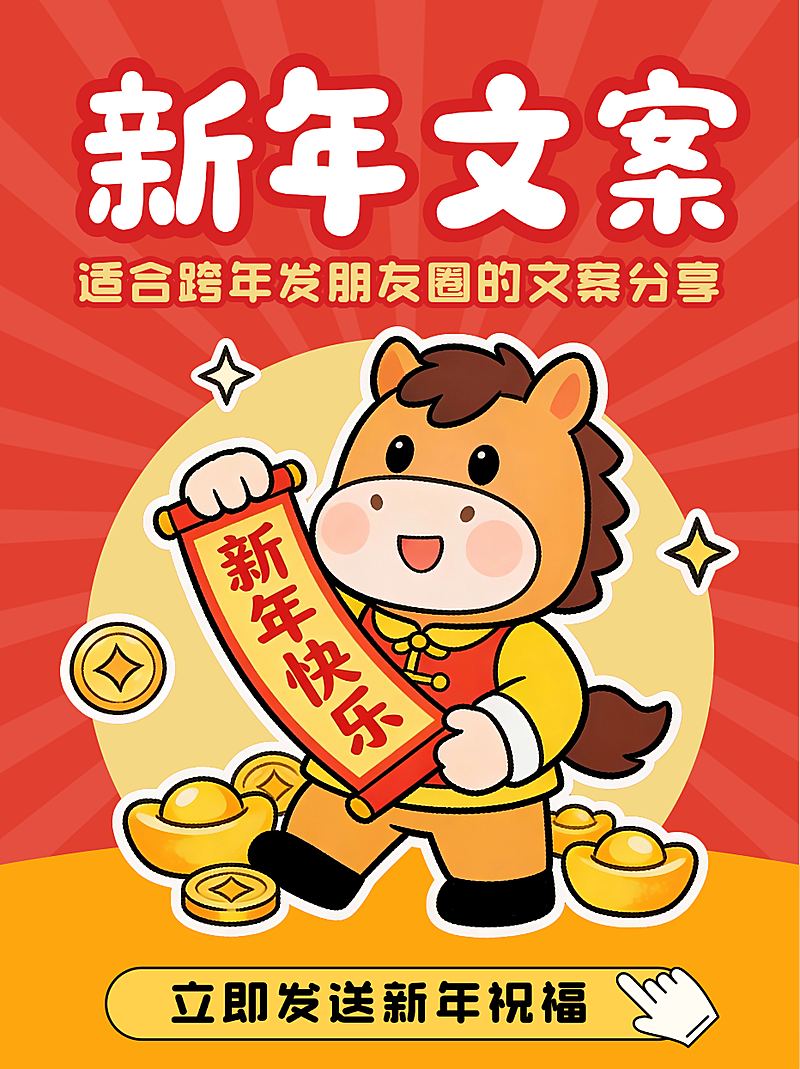 红色卡通春节新年跨年文案分享祝福小红书封面