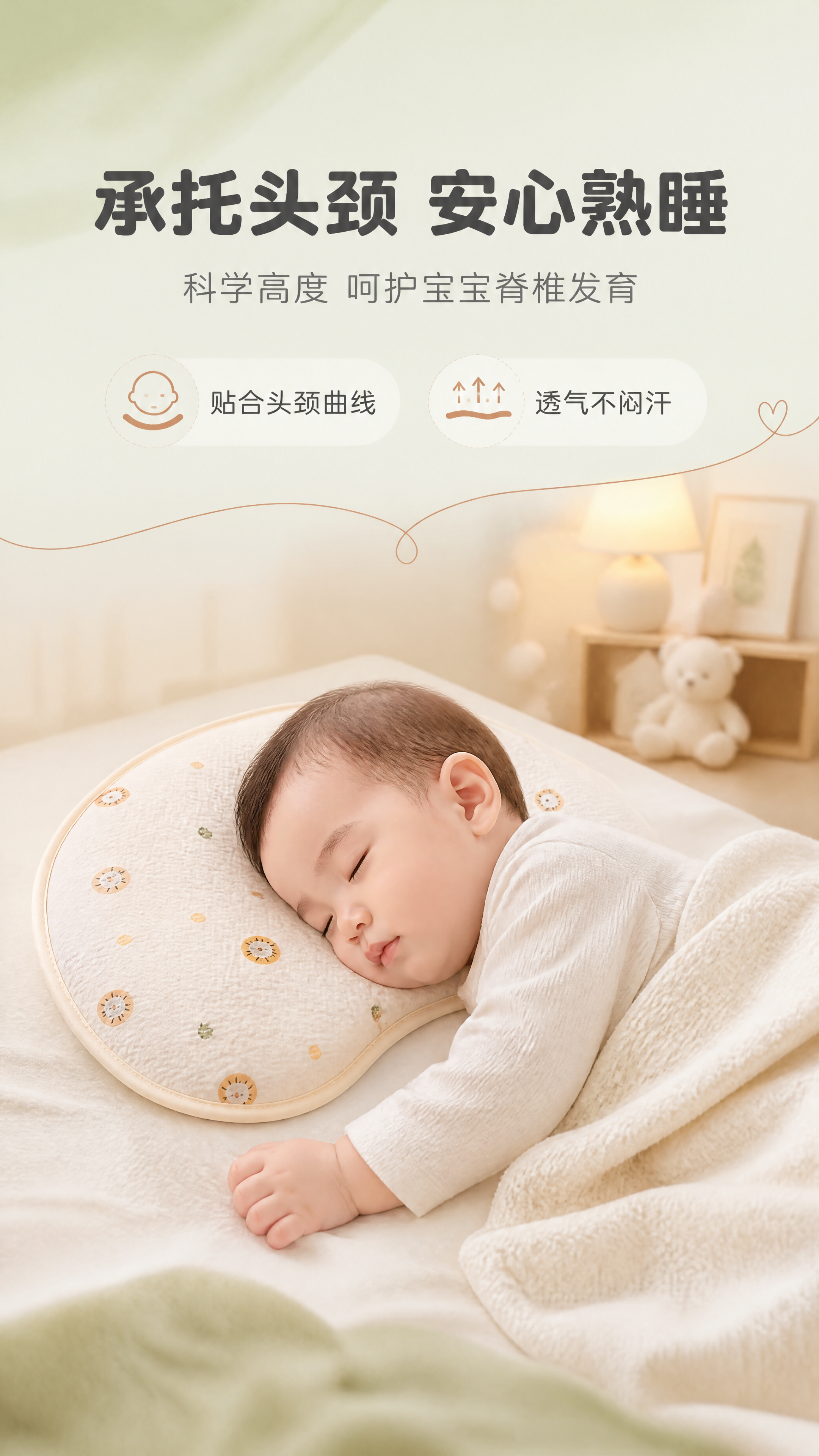 [商品] 使用【图2】米黄边小狮子款4D空气纤维婴童云片枕；保… - 图片创意预览