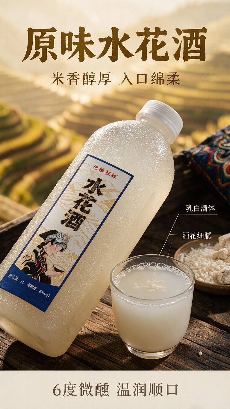 [商品] 使用产品图阿依妞妞水花酒，重点展示原味（乳白色酒液）… - 图片创意预览