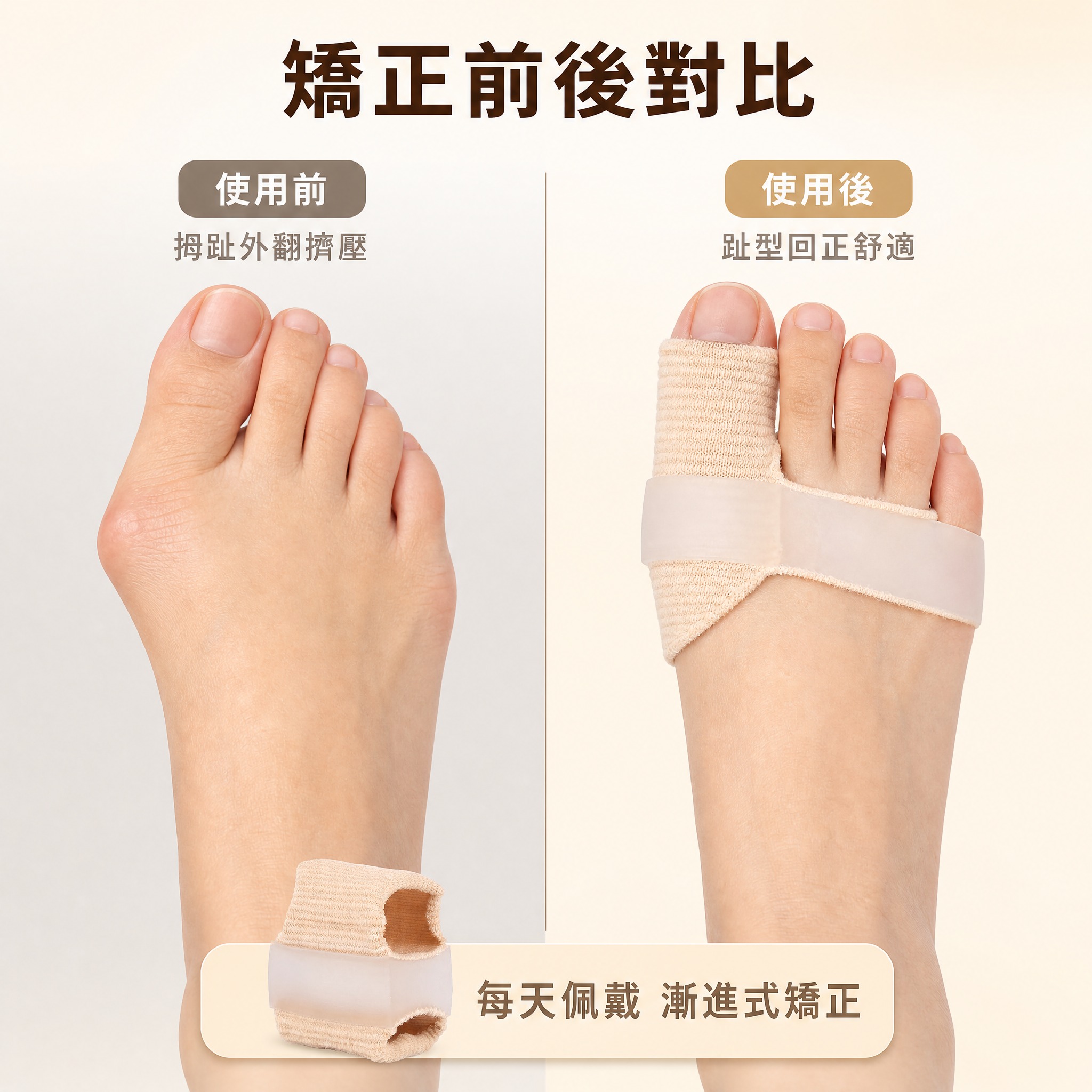 [主圖-3] 使用前後對比圖 展示拇趾外翻使用前與使用後的改善… - 图片创意预览