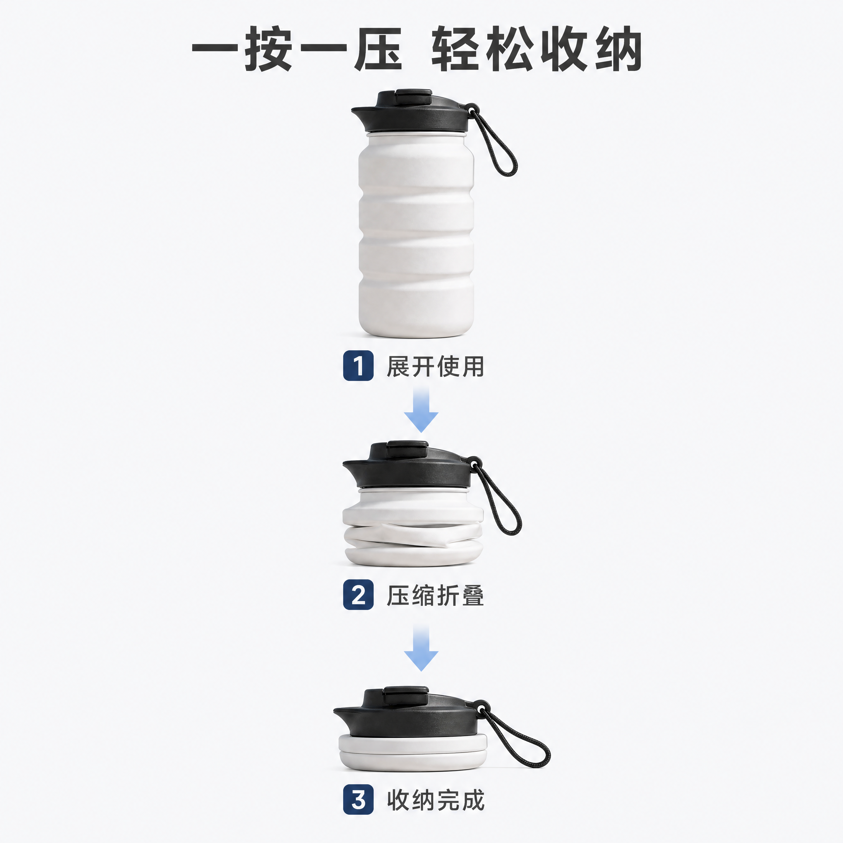 [第4屏] 本屏功能定义：折叠水壶收纳功能演示，展示展开使用到… - 图片创意预览