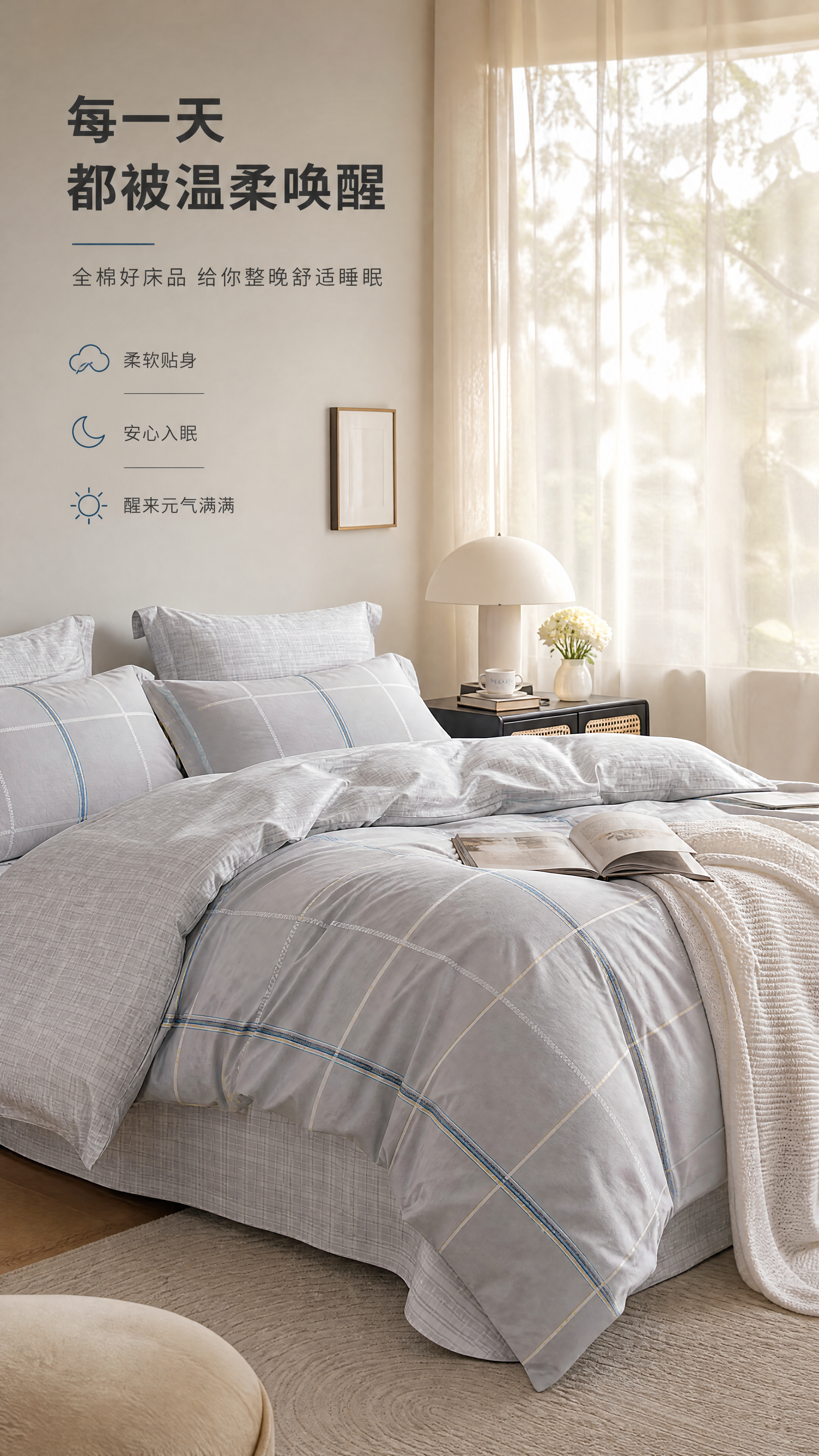 [商品] 使用【图1】全棉三件套（墨尔本-灰 格纹款）；保留灰… - 图片创意预览