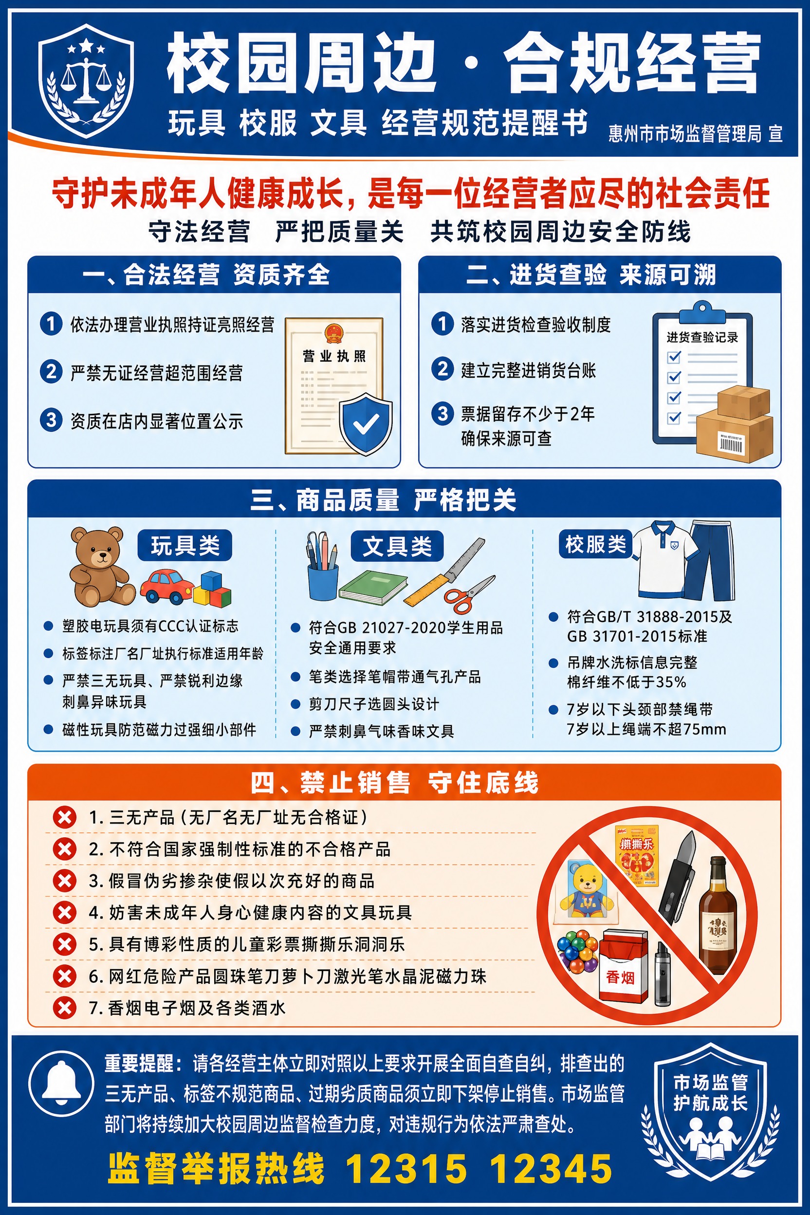 一张官方正式风格的校园周边合规经营提醒海报，竖版A4比例(2:… - 图片创意预览
