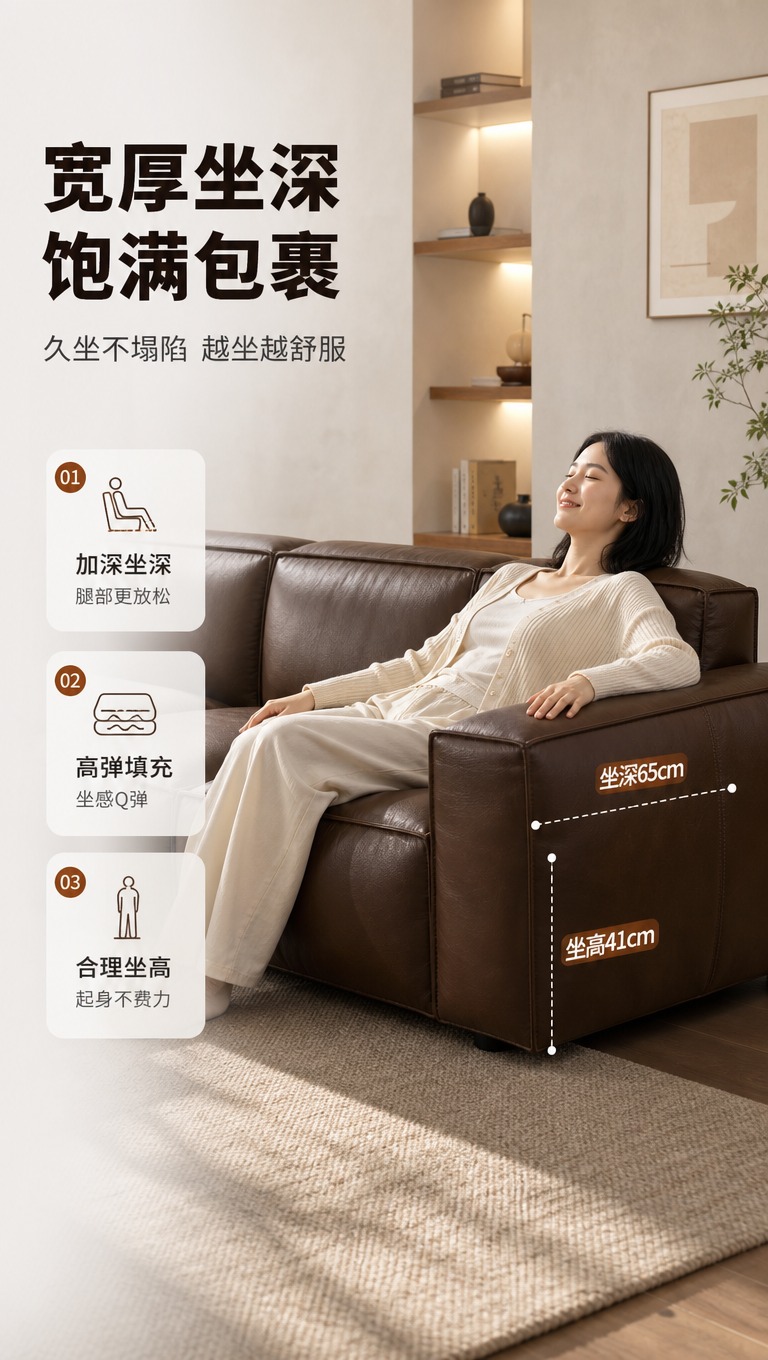 [商品] 使用【图1】深棕色皮质三人位模块沙发；保留方正箱体结… - 图片创意预览