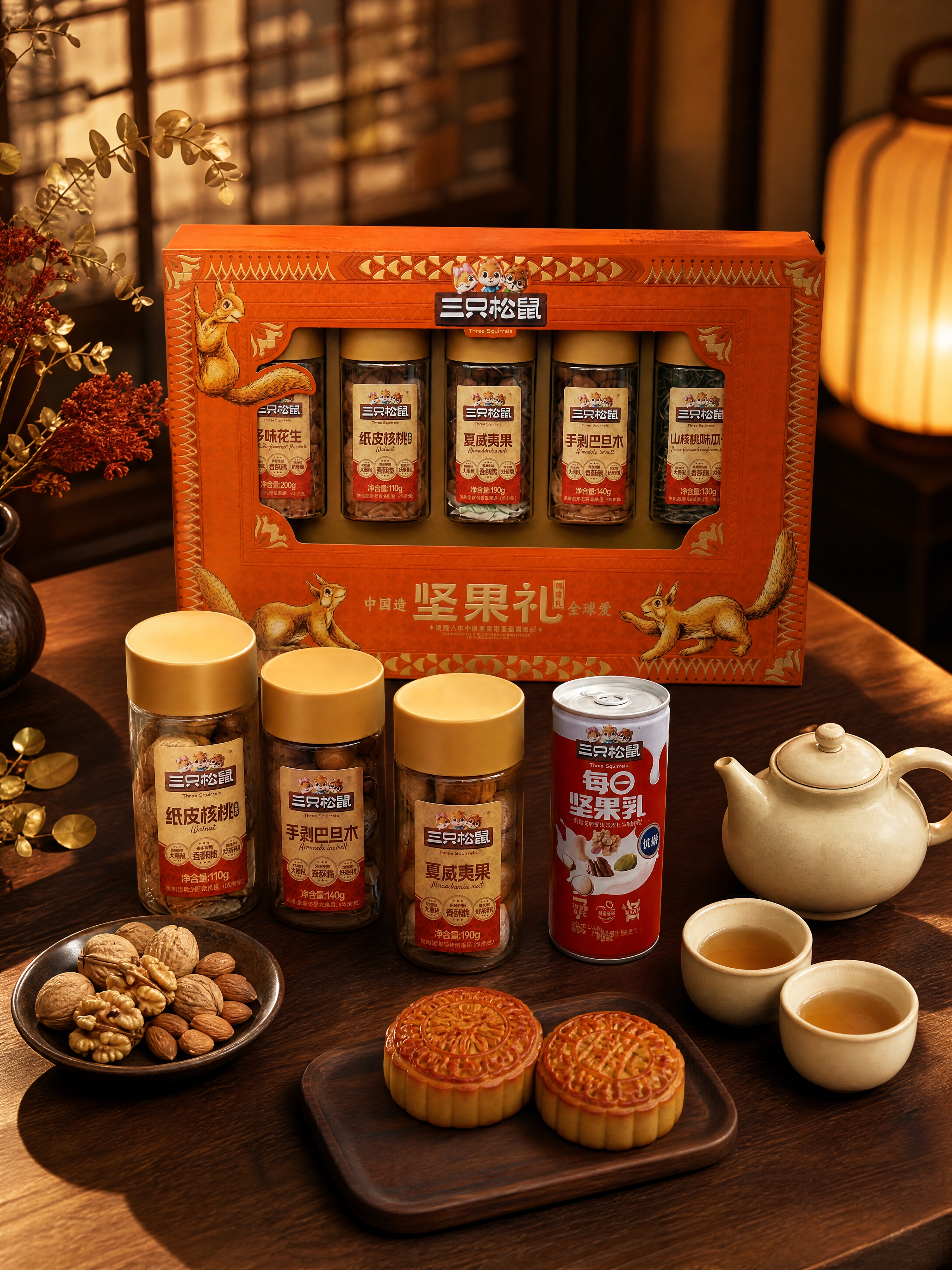 超写实高端食品场景摄影，中秋节主题，高大上有格调。 主体：三只… - 图片创意预览