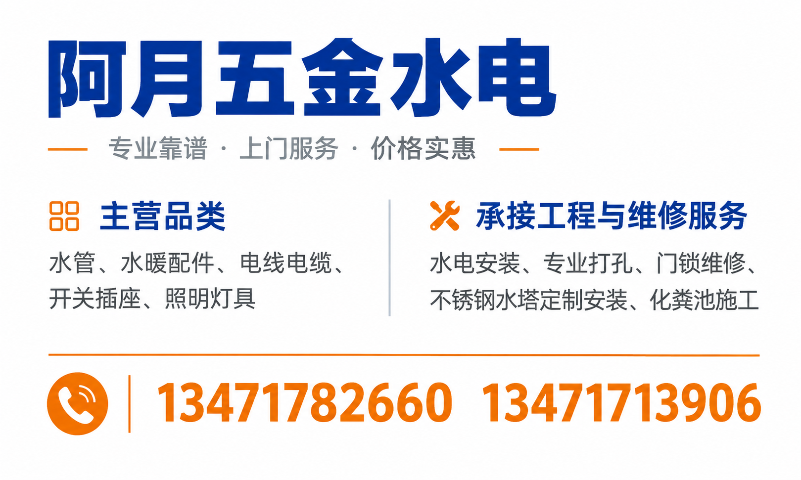 一张专业的五金水电店铺名片正面设计，横版标准名片比例，纯白色干… - 图片创意预览