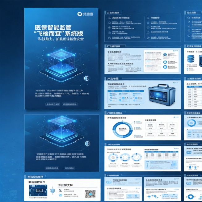 参照上传的医保监管宣传图片，重新制作同主题宣传图，保持科技蓝商务风格，信息完整预览效果