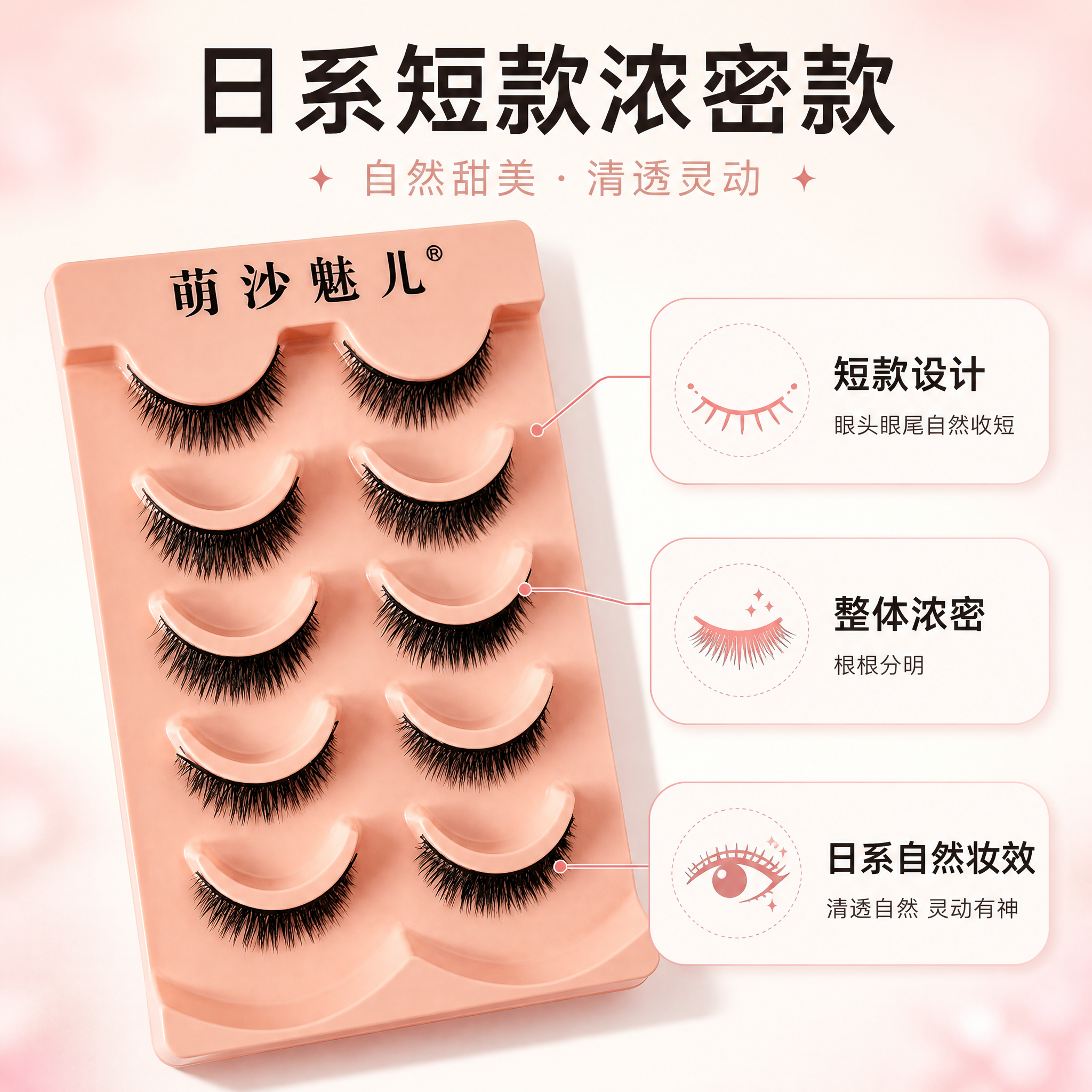 [主图-2] 萌沙魅儿日系短款浓密假睫毛（5对装）核心卖点 款… - 图片创意预览