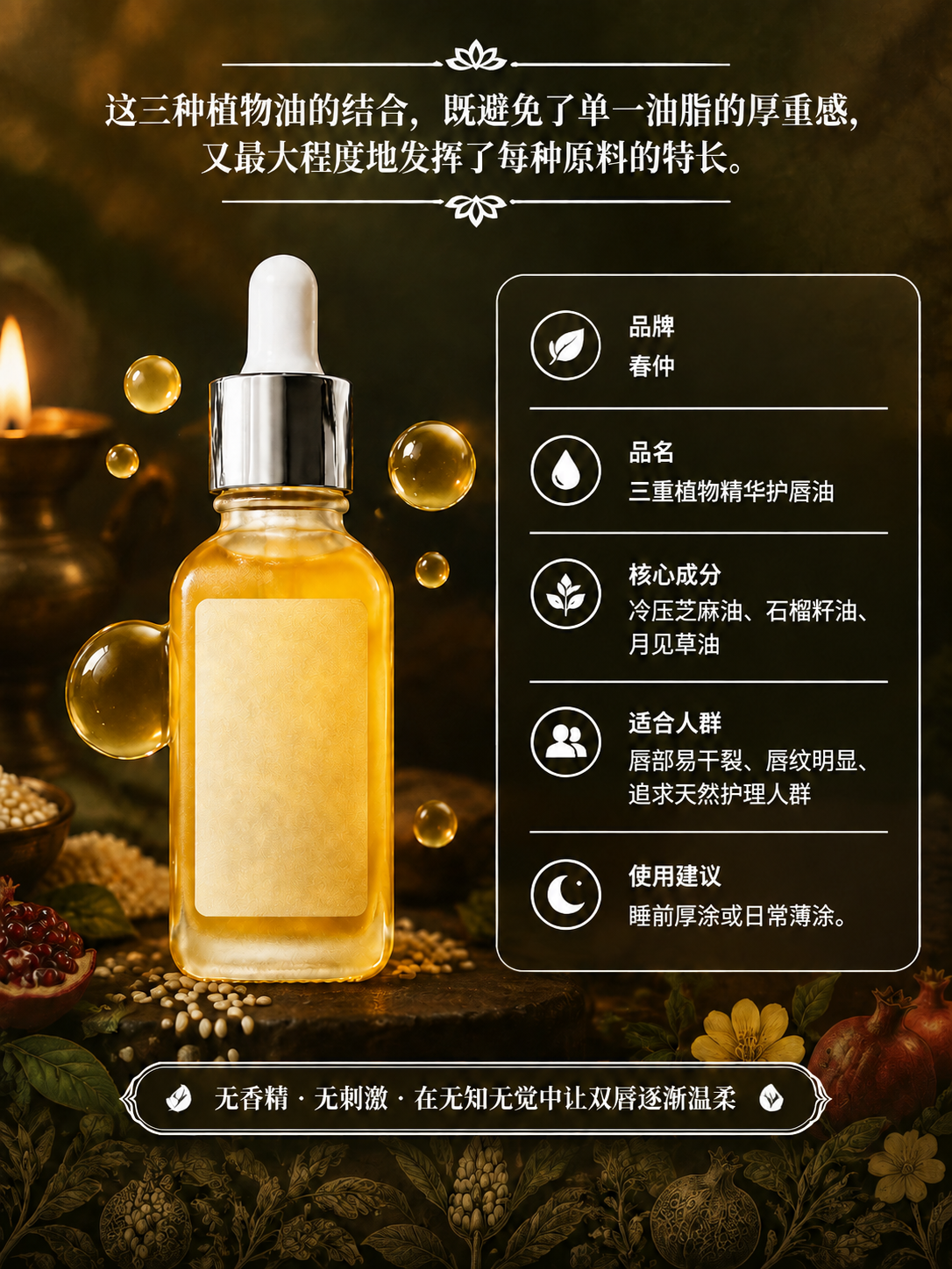 以这张阿育吠陀暗调收尾/产品信息页为基础做最小改动，只改颜色、… - 图片创意预览