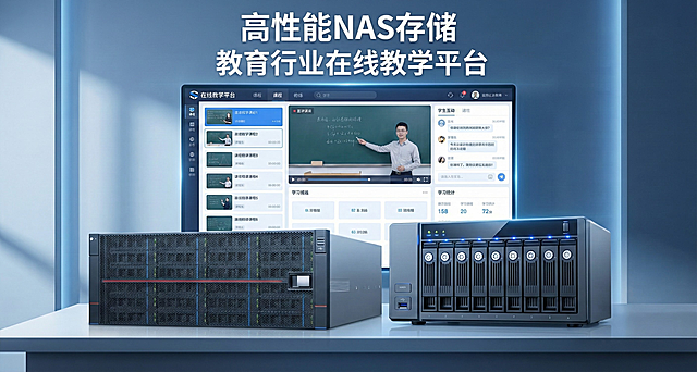 图片分辨率1124*400，高科技，数据存储设备，添加高性能NAS存储，字体不能在设备上，加教育行业背景图，生成6张图片
