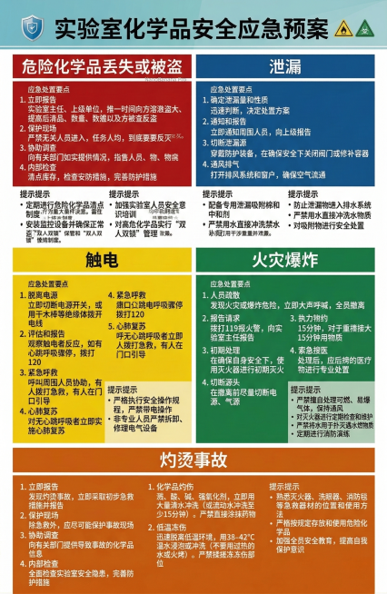 将图片变清晰，修正所有乱码文字，还原清晰可辨的实验室化学品安全应急预案内容预览效果