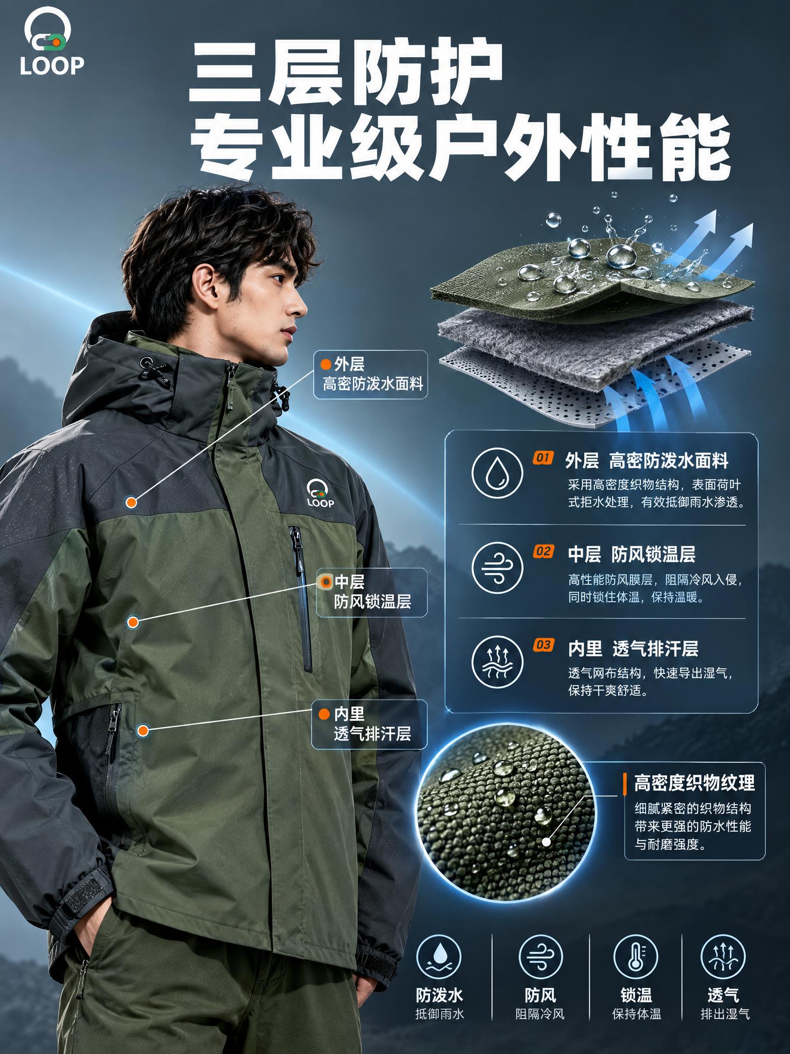 [详情页-2] 面料结构卖点页 [商品] 使用【图1】军绿拼深… - 图片创意预览