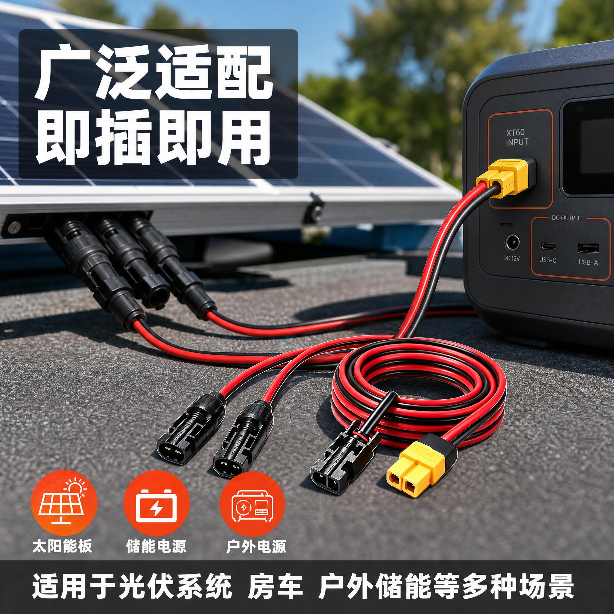 [主图-4] 应用场景与适配图，展示XT60太阳能连接线实际使… - 图片创意预览