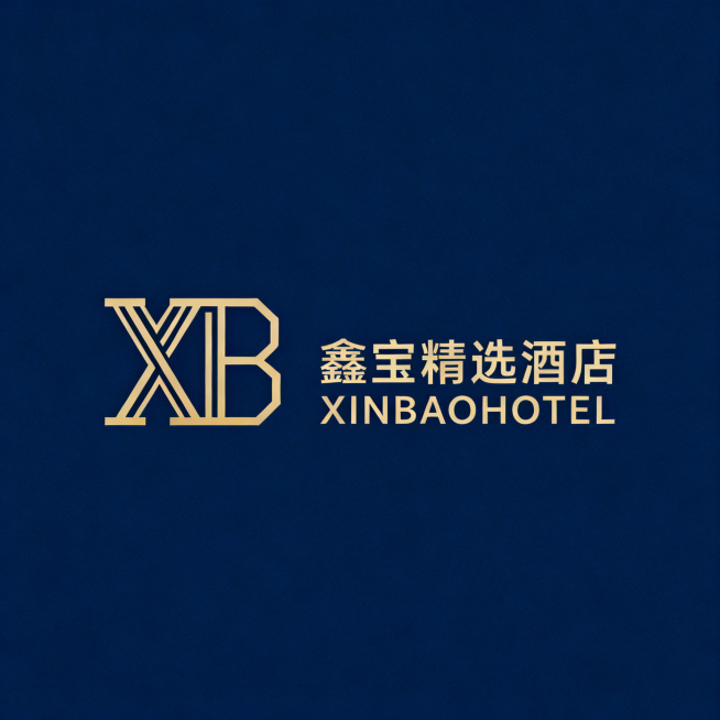 组合标Logo设计，鑫宝精选酒店XINBAOHOTEL，符合高端商务精选酒店定位，遵循平衡与统一原则，左侧为抽象首字母XB融合几何图形，布尔运算简化，线条精致，右侧为简洁的无衬线体中文英文，字间距宽松预览效果