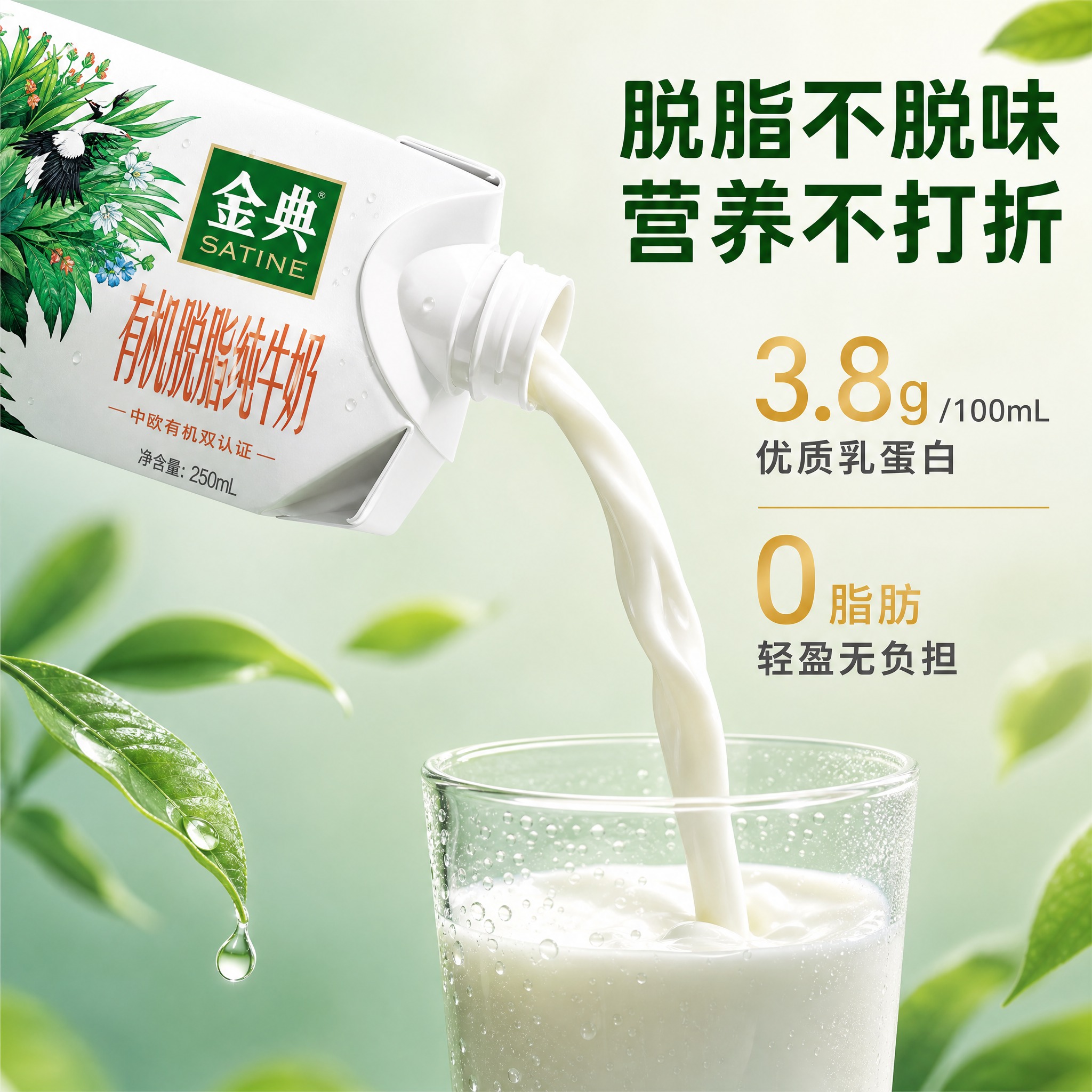 [主图-3] 金典有机脱脂纯牛奶 营养成分与脱脂工艺 细节种草… - 图片创意预览