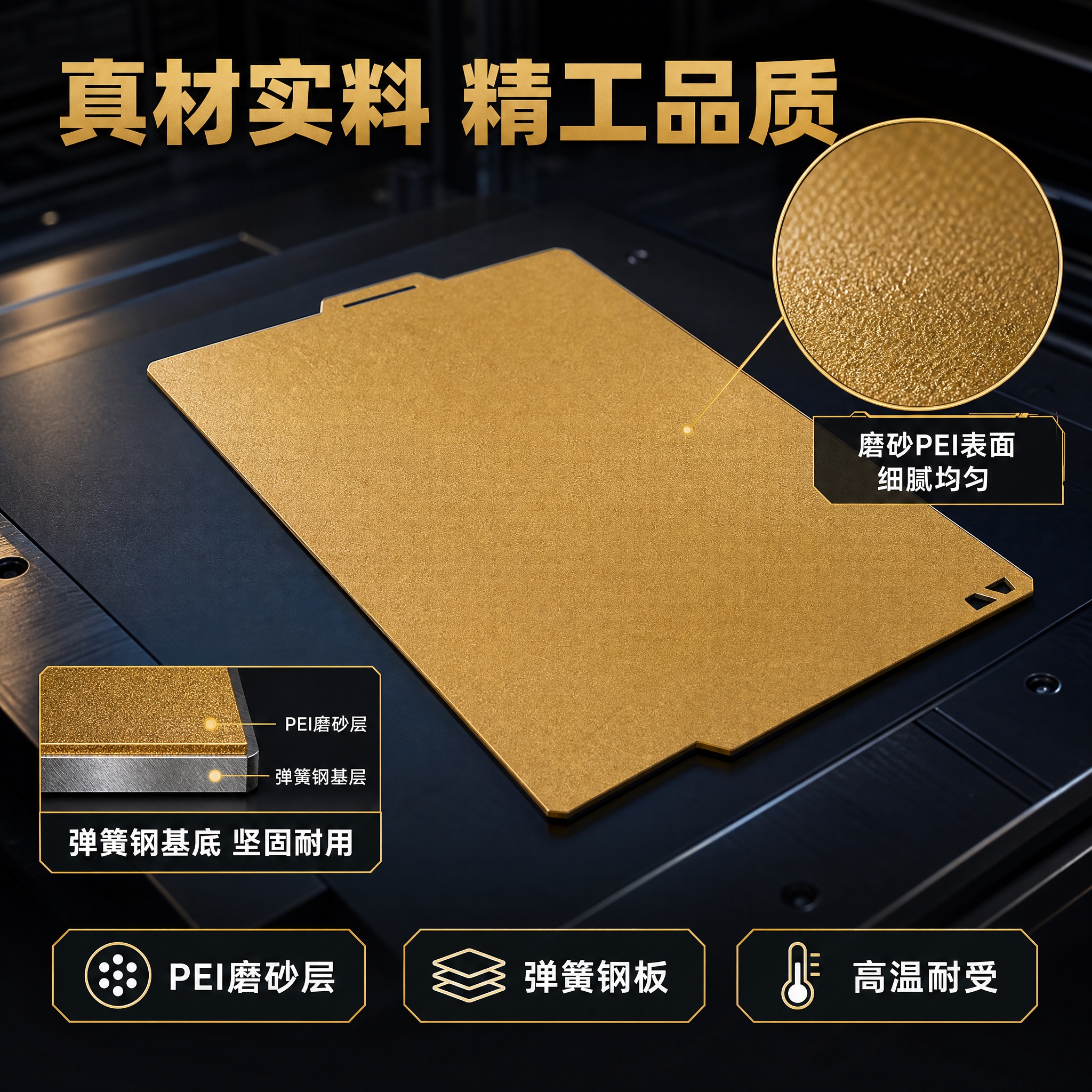 [主图-3] 弹簧钢打印板材质工艺细节图，微距展示磨砂PEI表… - 图片创意预览