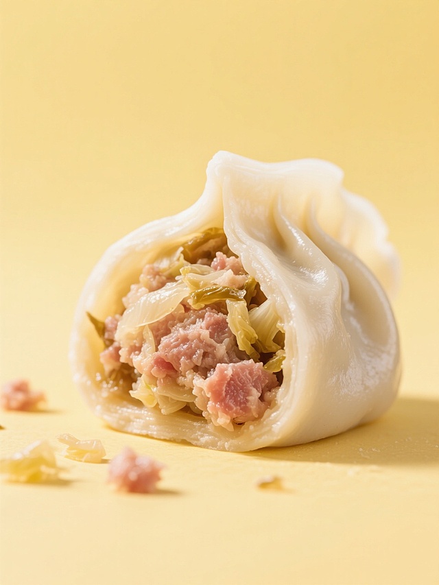 饺子的横切面，馅料的展示