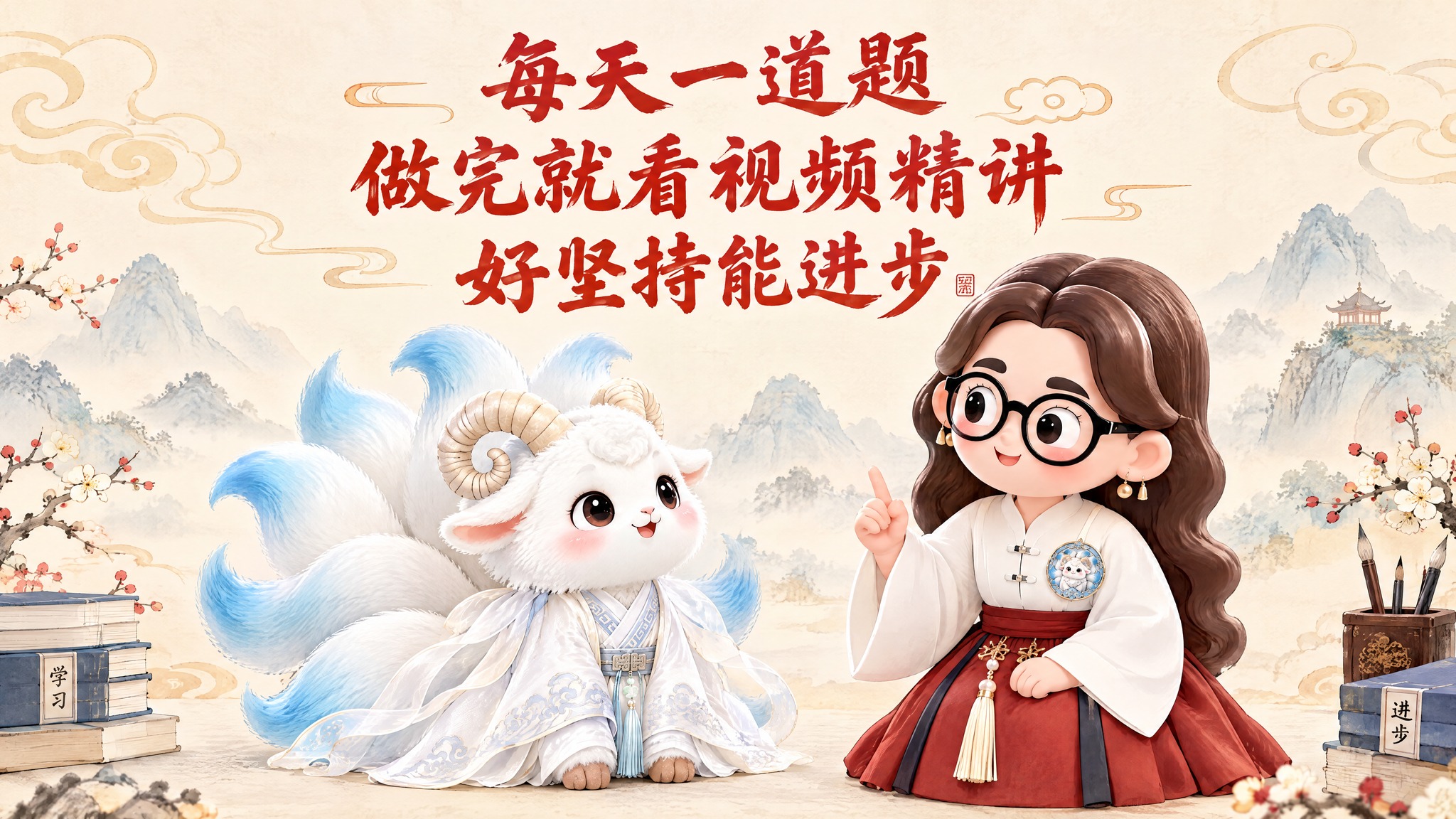可爱国风教育横幅设计，尺寸1080x605像素。画面下半部分左… - 图片创意预览