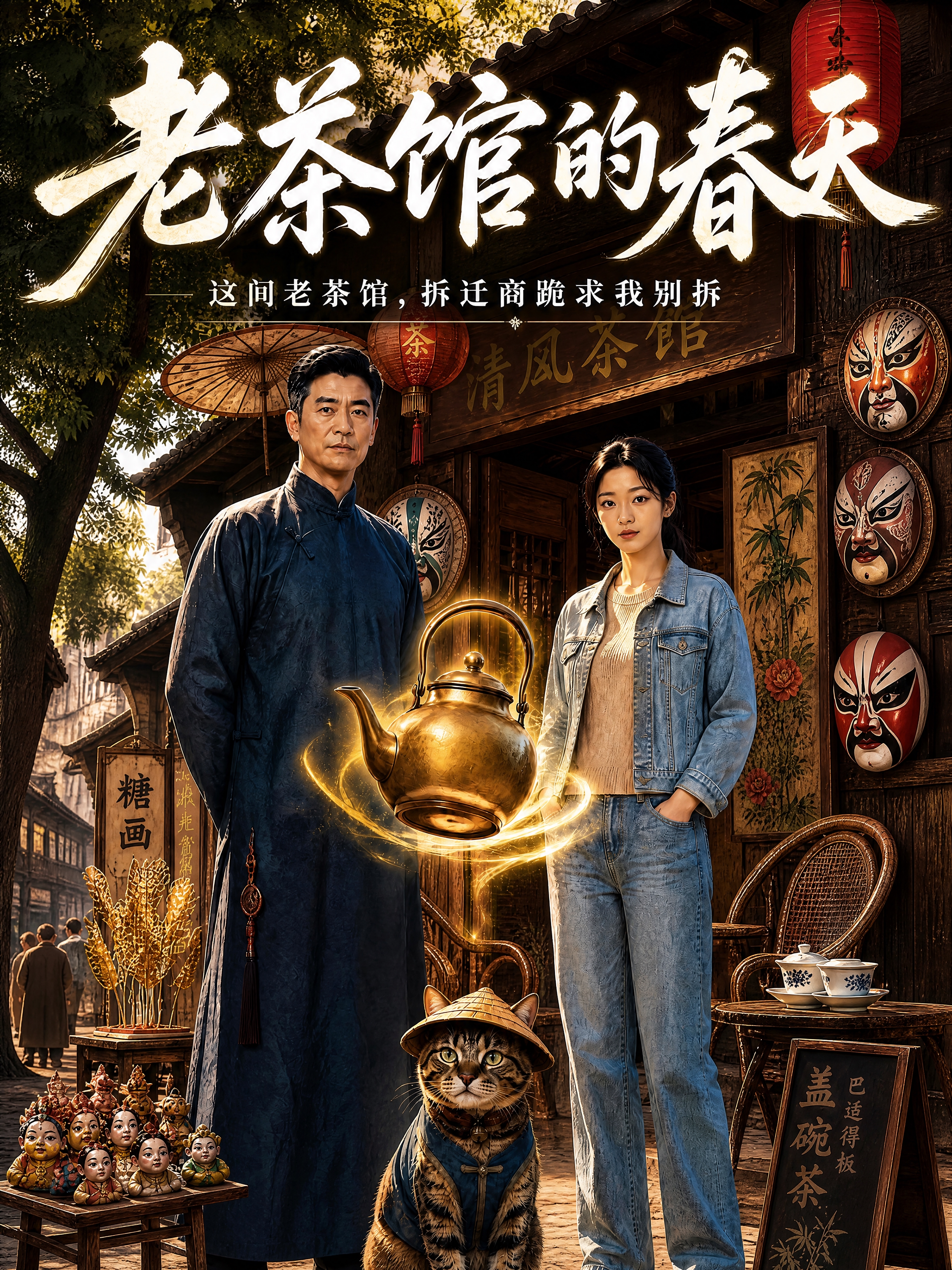 将这张老茶馆封面调整为3:4竖版比例，保持画面主体完整：主标题… - 图片创意预览