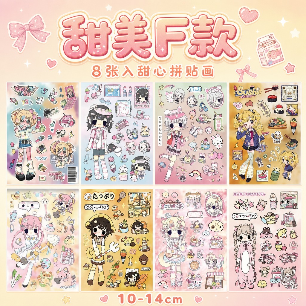 [甜美F款] 美式甜心少女拼贴画 甜系拼贴风SKU主图。 [统… - 图片创意预览