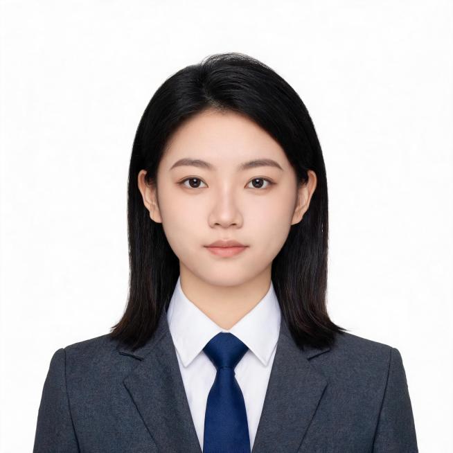 亚洲年轻女生，年龄20到30岁左右，正面免冠标准商务证件照，胸部以上胸像构图，人物居中端正，双肩平齐，平视镜头，表情自然平和，露出双耳与眉毛。身穿剪裁合身的正装西装外套，随机女生发型，内搭挺括纯白色正预览效果