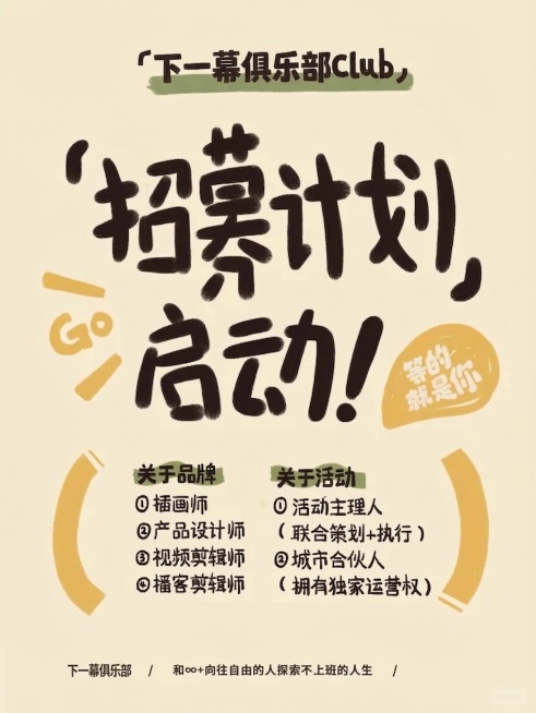 修改图片顶部文字，将“不上班俱乐部Fikaka Club”替换为“下一幕俱乐部Club”，同时修改底部左下角的“不上班俱乐部”为“下一幕俱乐部”，删除右下角多余的“Fikaka Club”文字，保持其预览效果