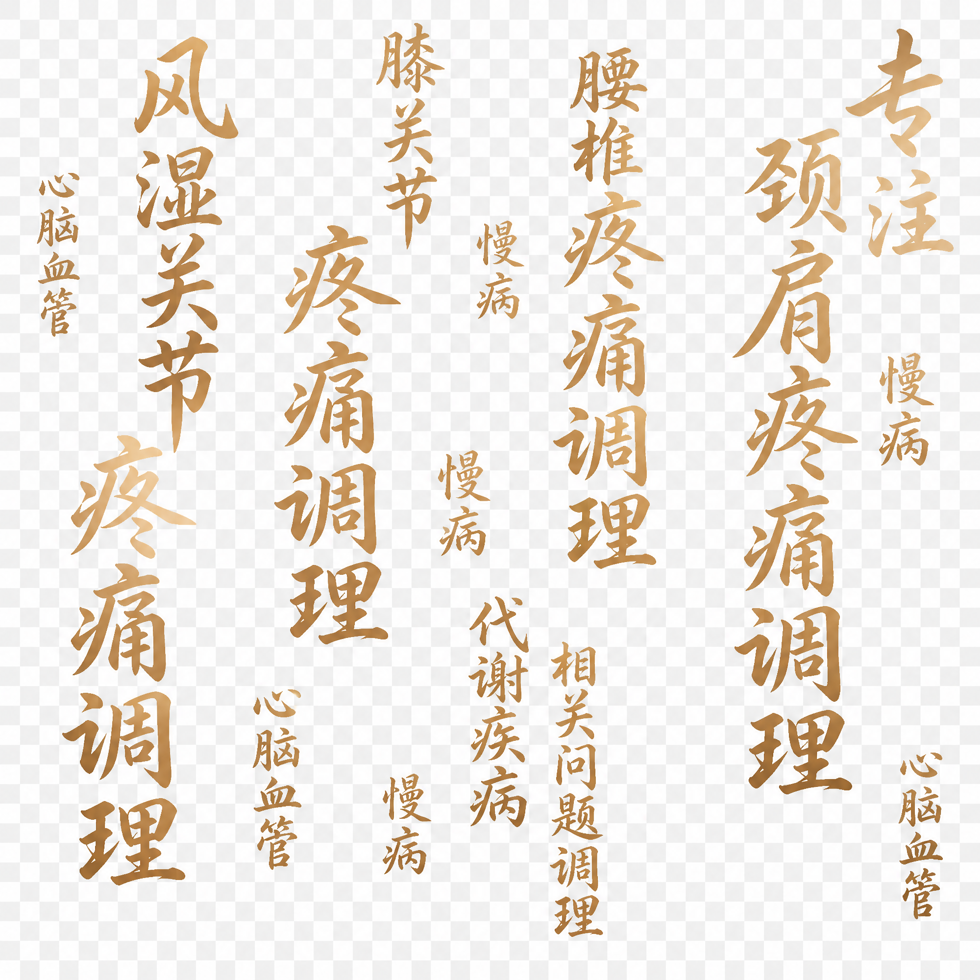 参考图1的竖排书法文字云排版风格，将所有文字替换为：专注颈肩疼… - 图片创意预览