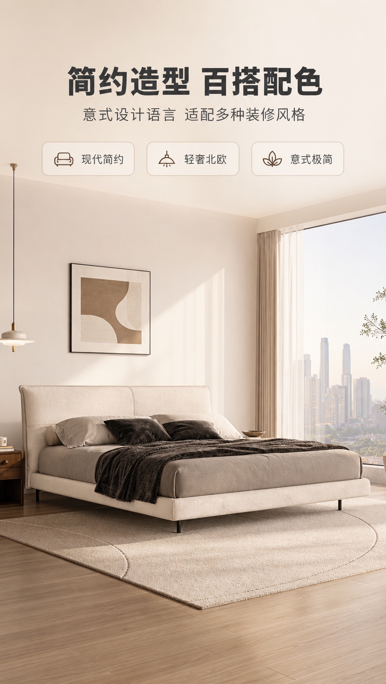 [商品] 使用【图1】意式简约箱体床，保留床头高软包、低床箱、… - 图片创意预览