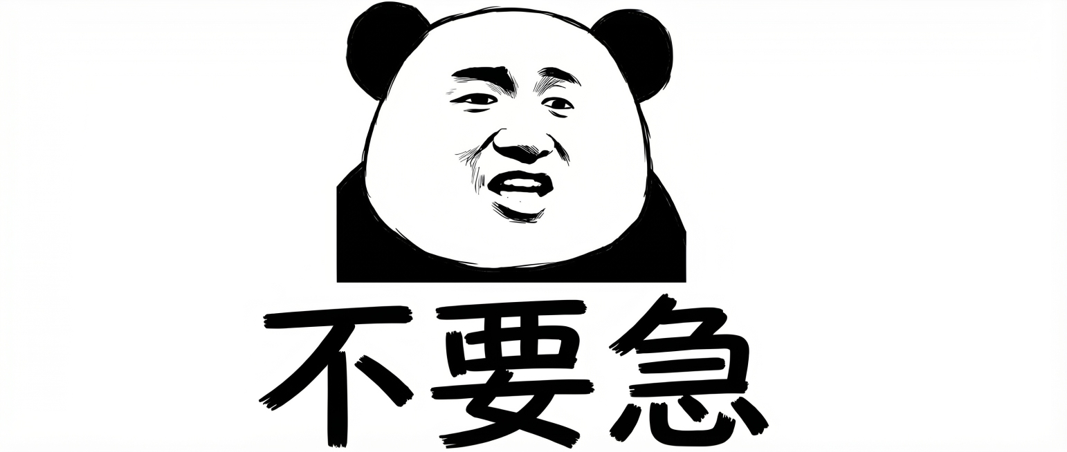 生成熊猫头表情包，保留文字“不要急”，暴走漫画风格，白色背景预览效果