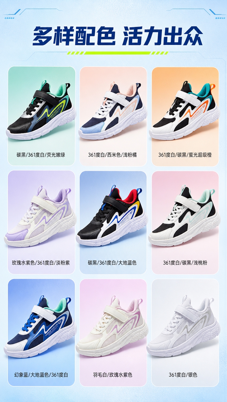 [商品] 使用【图1】碳黑/361度白/荧光嫩绿款、【图2】3… - 图片创意预览
