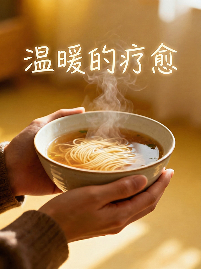 在图片合适的位置“温暖的疗愈”这几个字，自然的融入画面中，突出主体