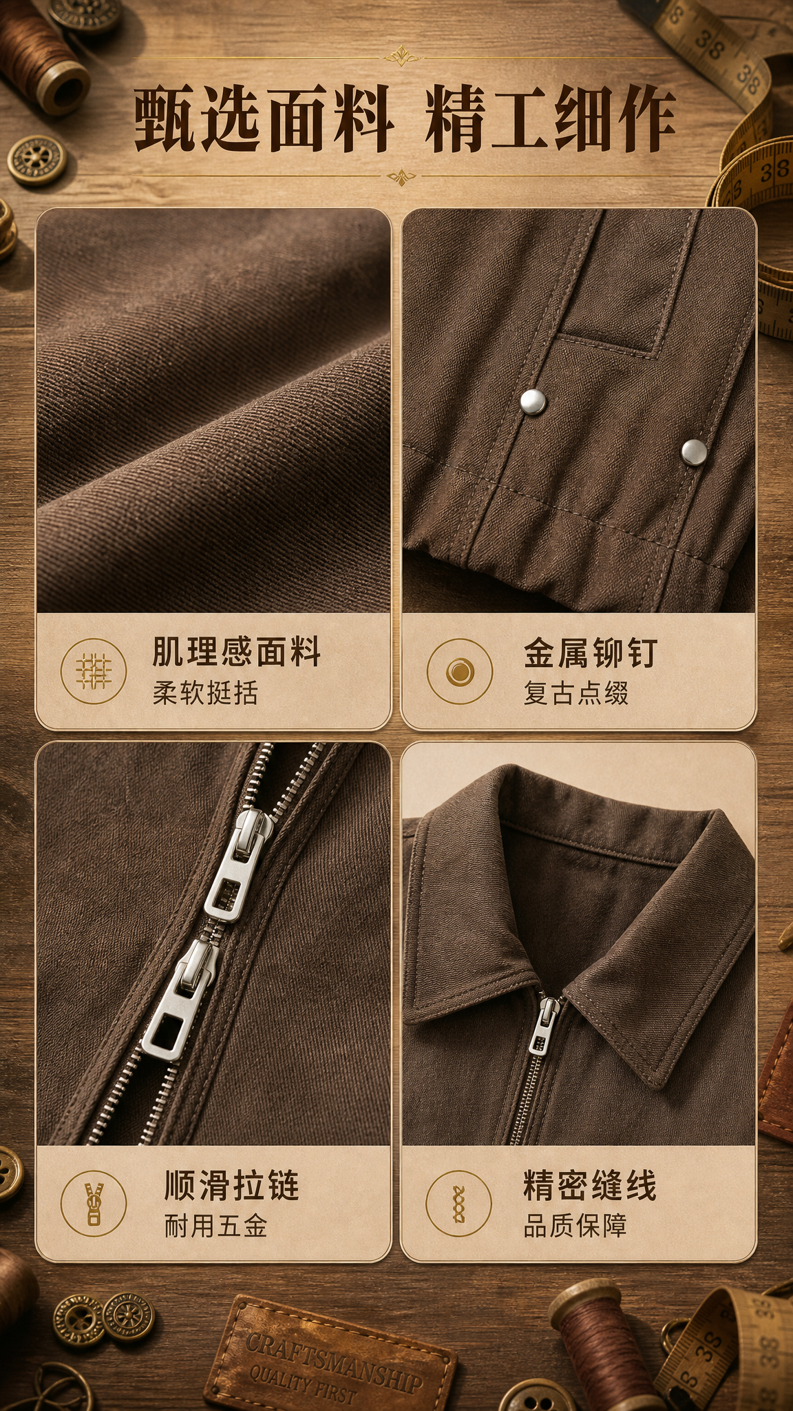[商品] 使用【图1】棕色翻领拉链夹克；商品处理：保留翻领、双… - 图片创意预览