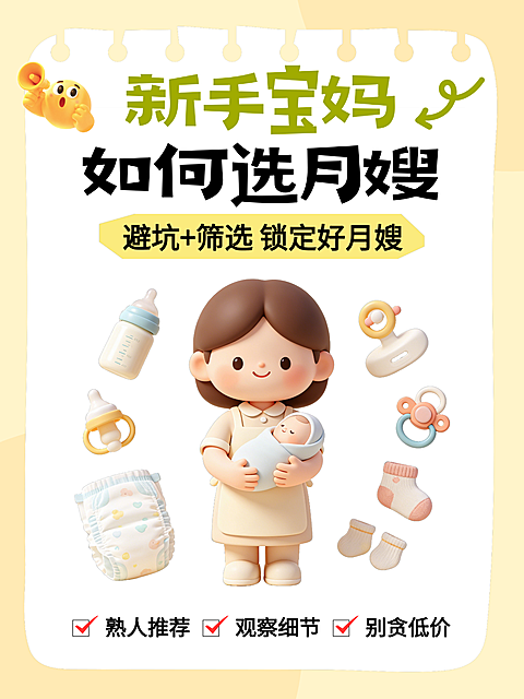 3d插画风宝妈挑选月嫂知识分享小红书封面