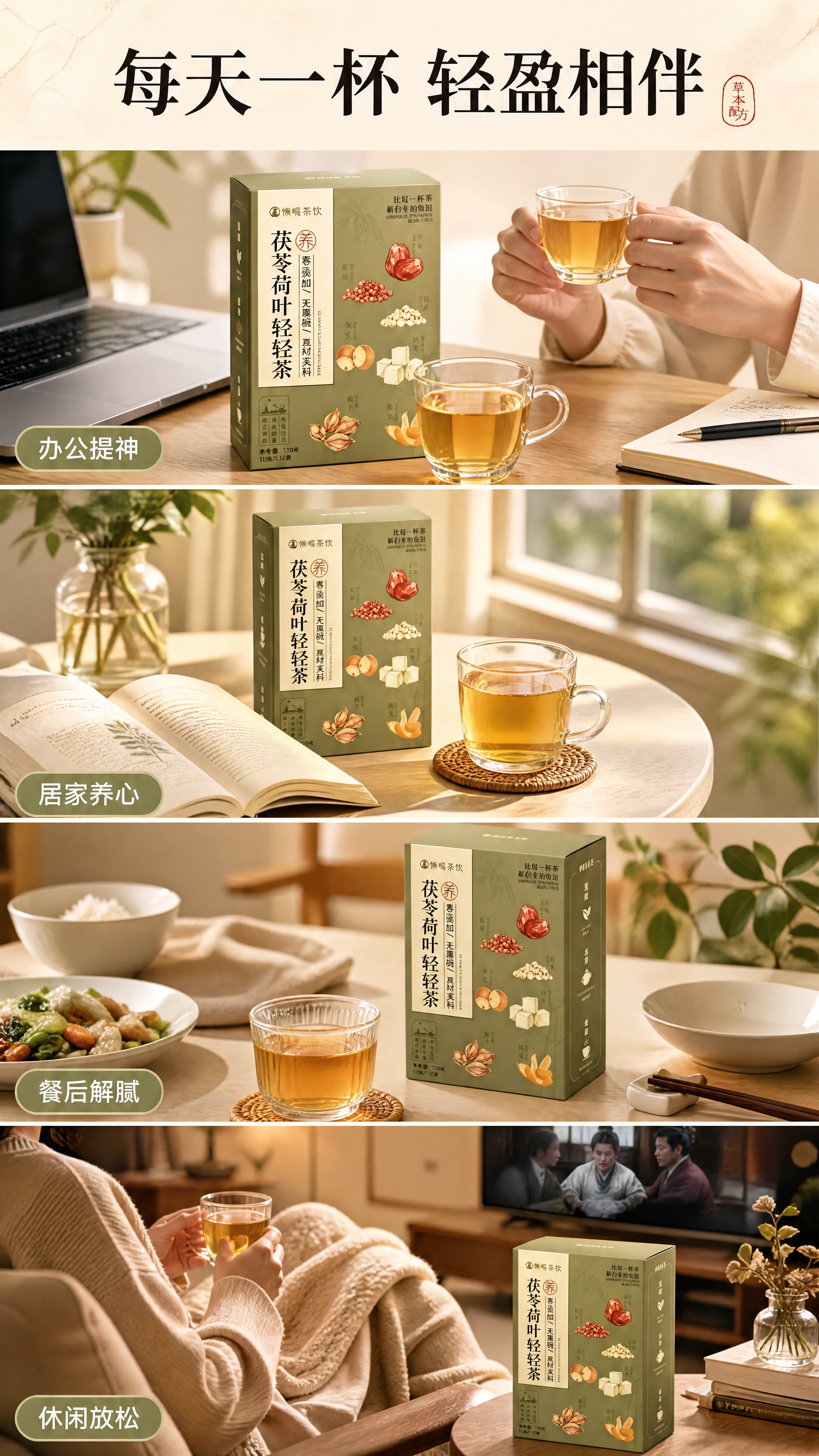 [商品] 使用【图1】茯苓荷叶轻轻茶产品包装盒；保留包装盒的豆… - 图片创意预览