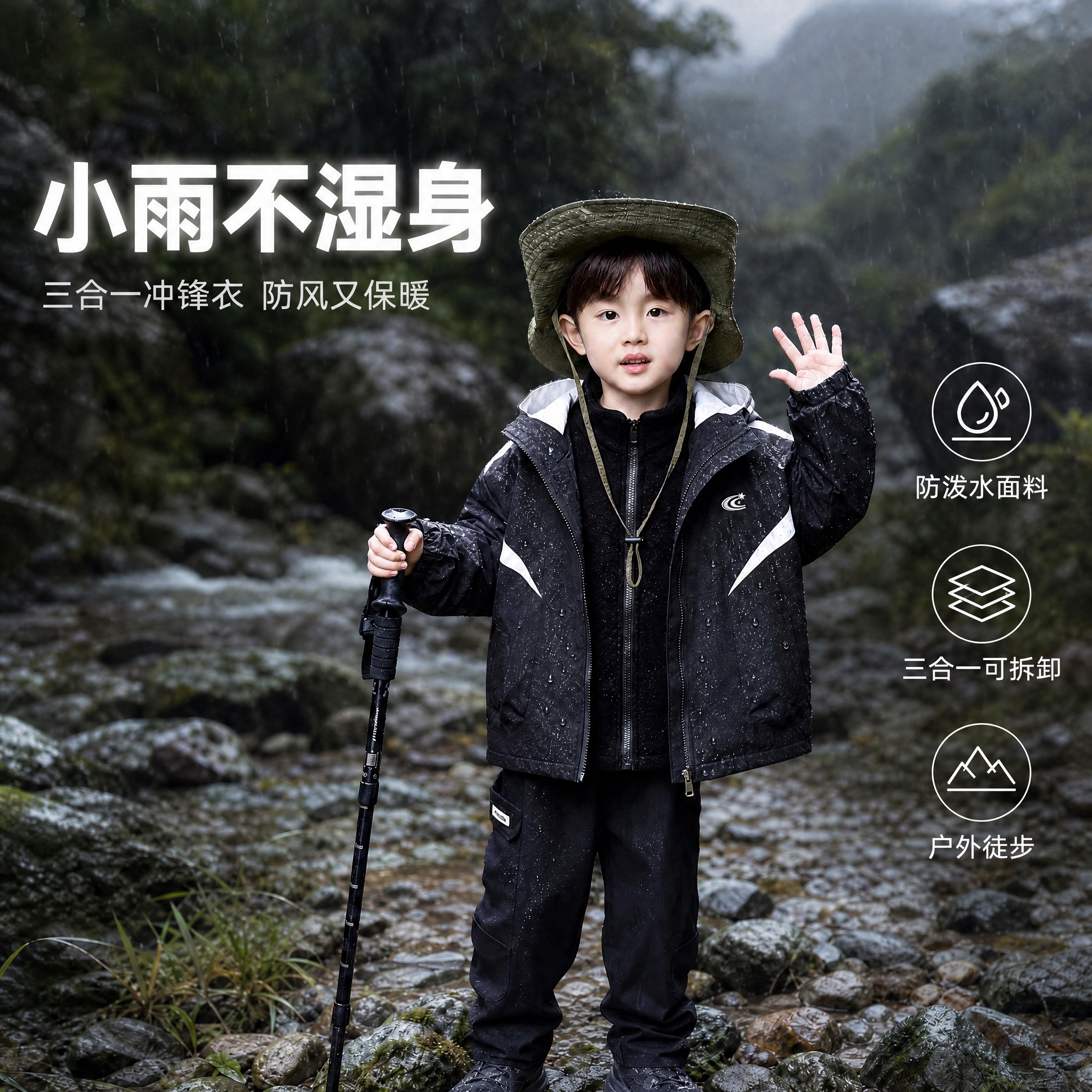在保持原图整体画面、人物、服装、场景、水珠效果、右侧三个图标卖… - 图片创意预览