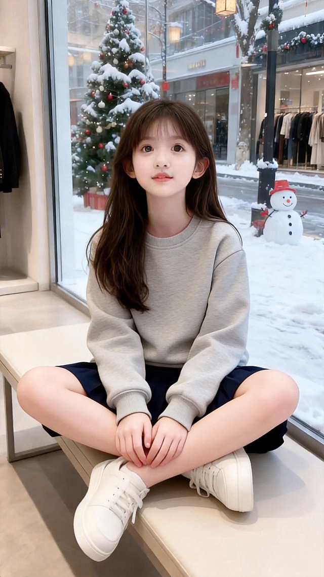 把图1的衣服和短裙给图的2的人物穿上，保留原场景光影，保持图2的人物的五官和发型不变，图片宽高尺寸不变，背景不变，鞋子变为白色运动球鞋，模特的姿势不变，保持图1的衣服和短裙的款式和颜色不变