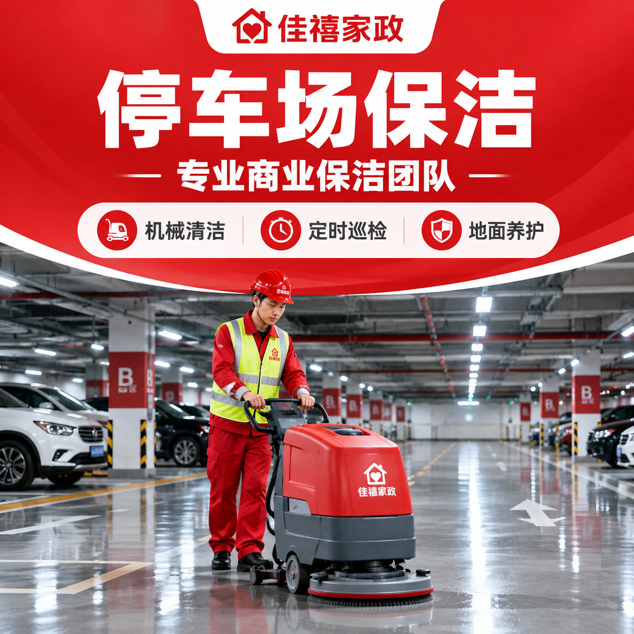 [主图-3] 停车场保洁服务主题图，佳禧家政品牌。 [统一基调… - 图片创意预览